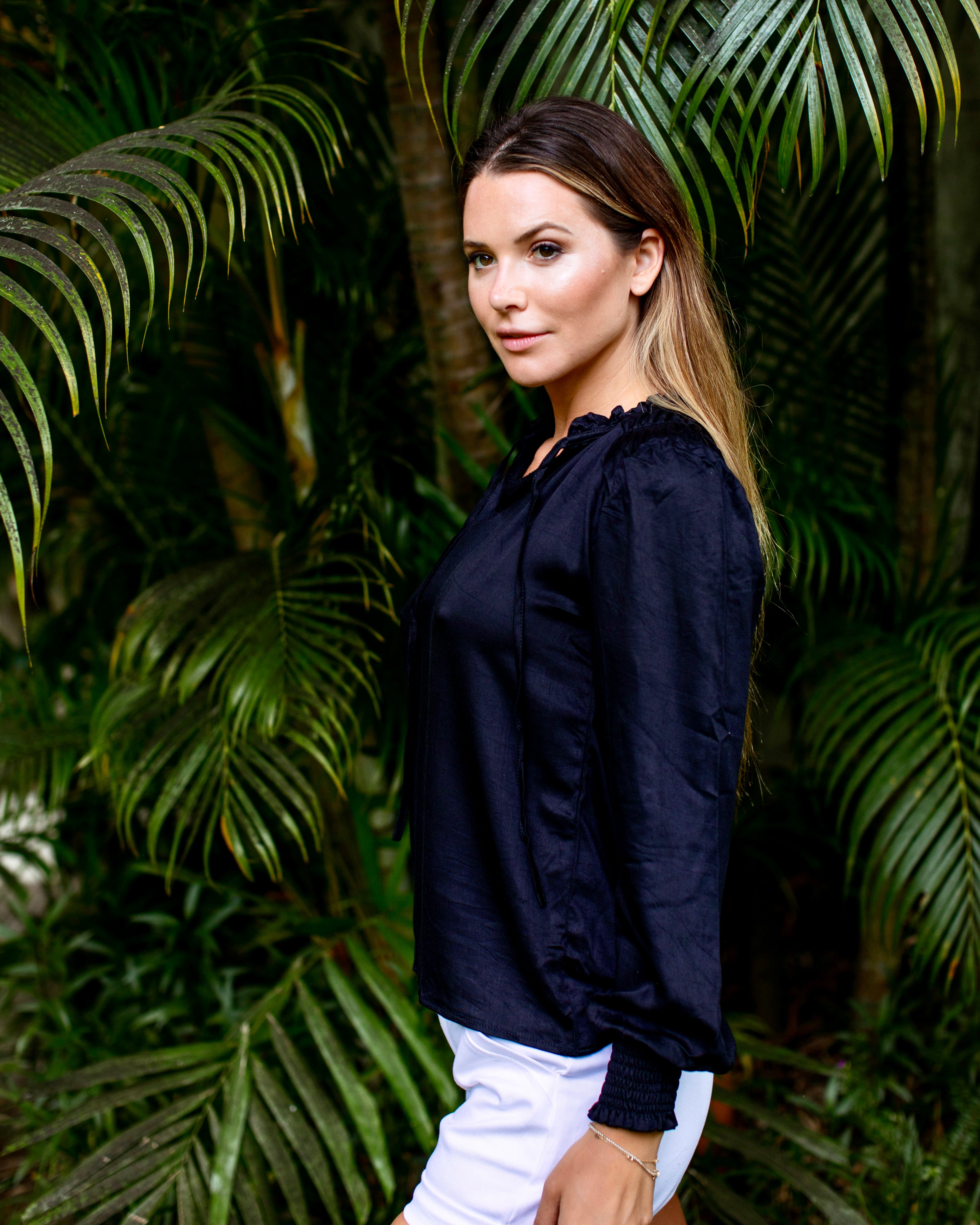 Justine Top - Black Rayon Satin