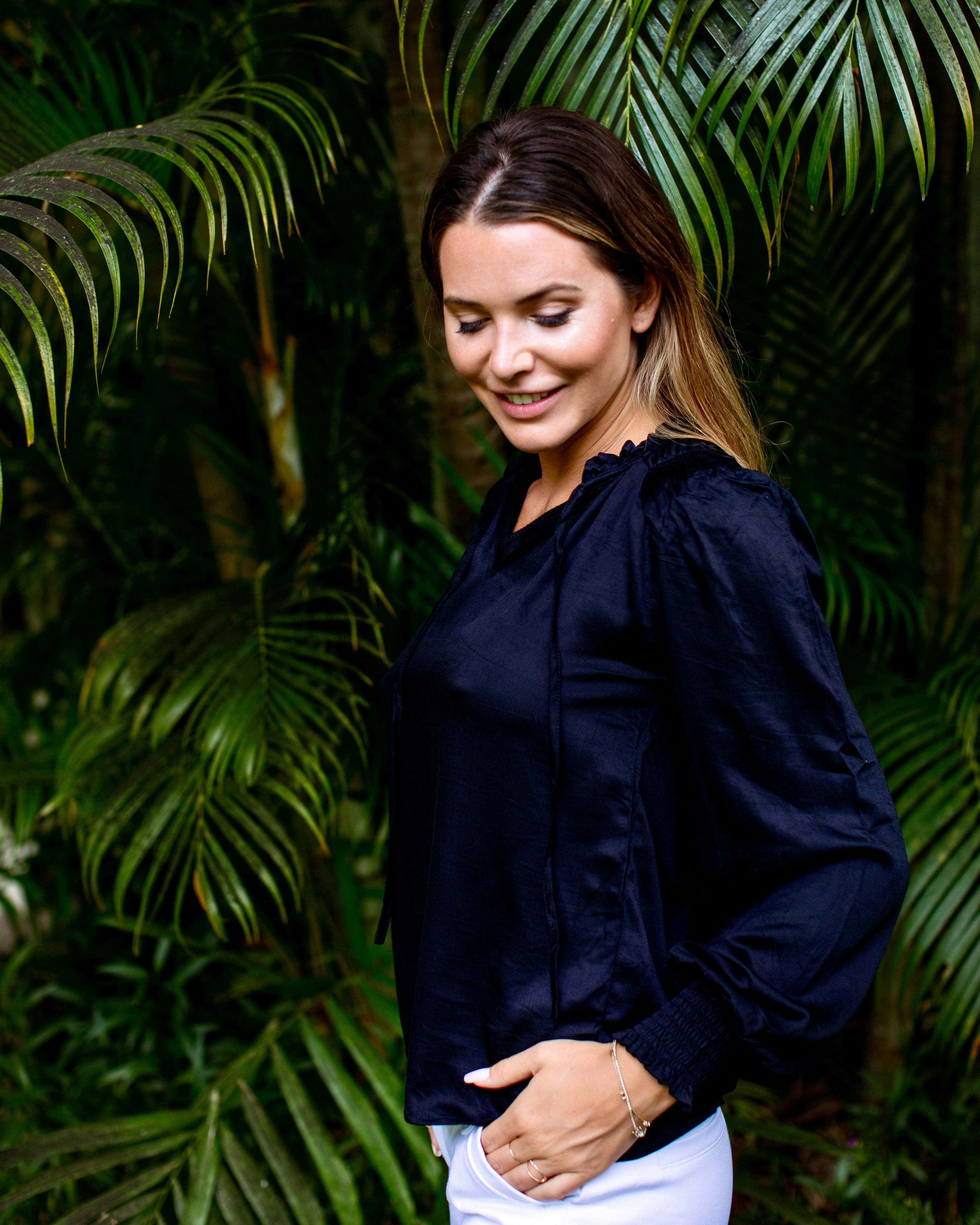 Justine Top - Black Rayon Satin