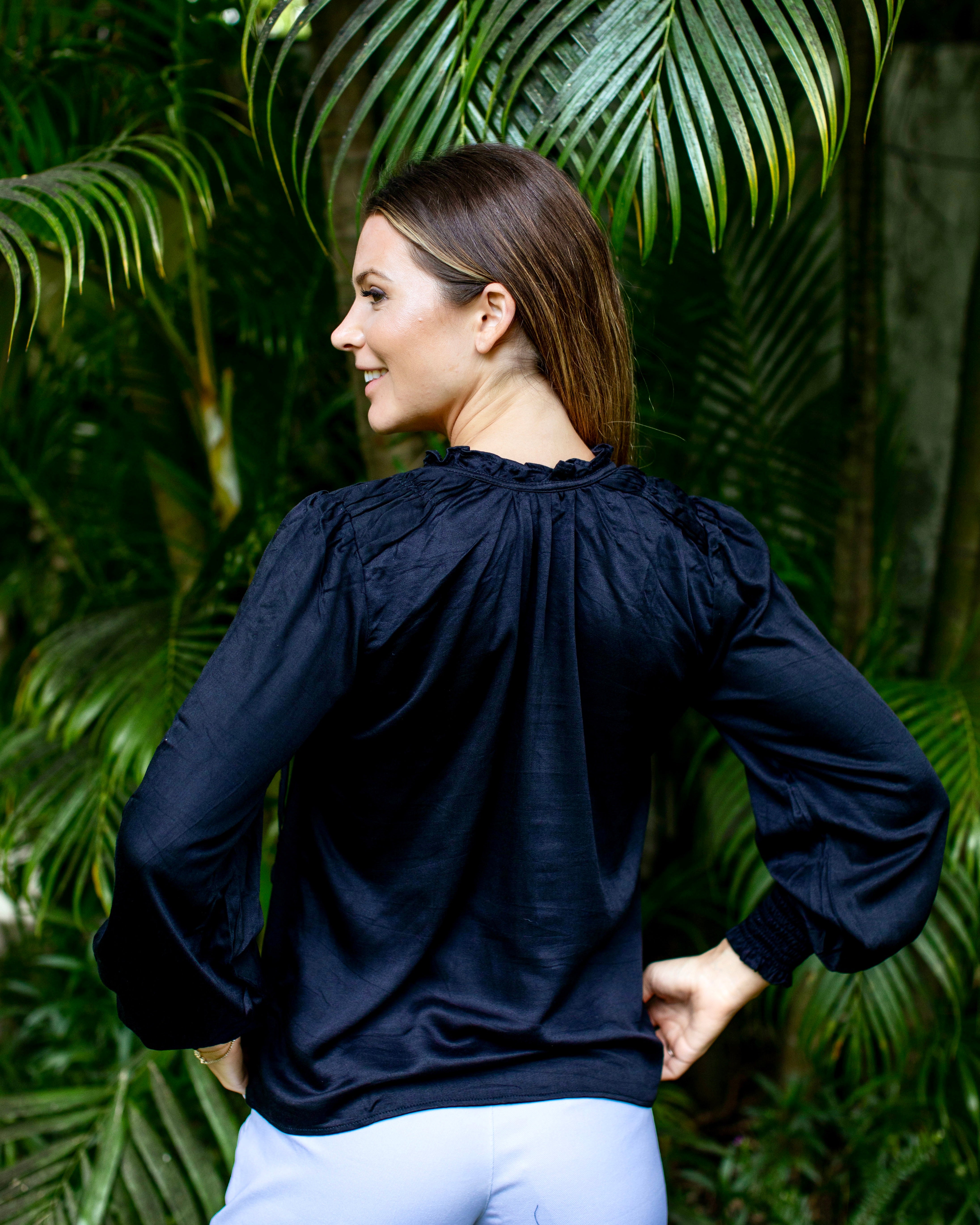 Justine Top - Black Rayon Satin