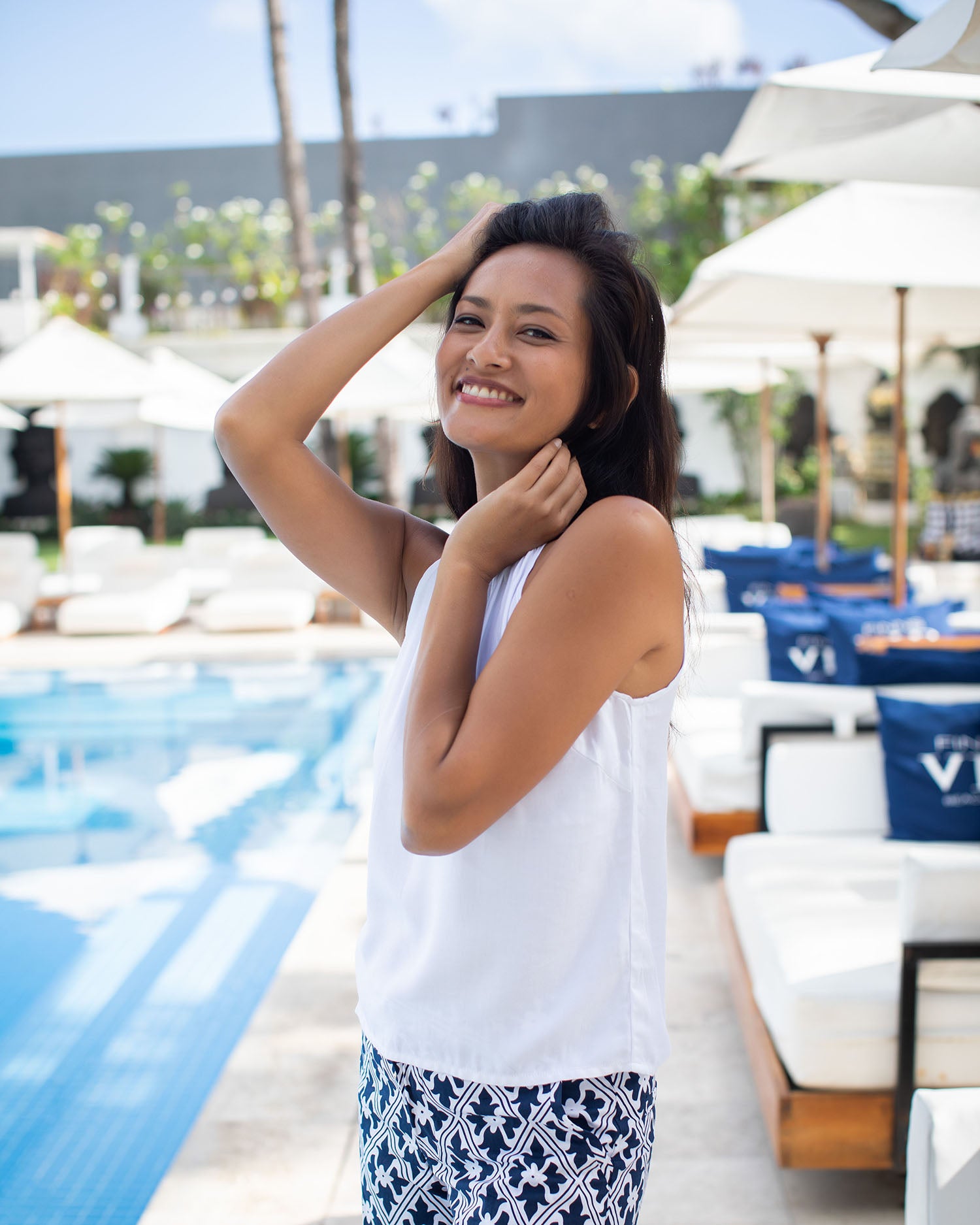 Lana Halter Top - White Herringbone