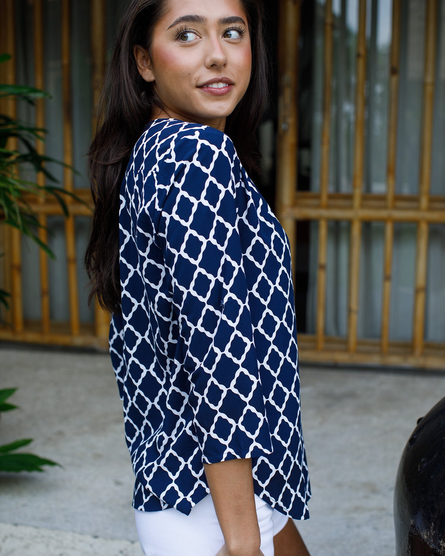 Lizzie Top - Navy/ White Marquis