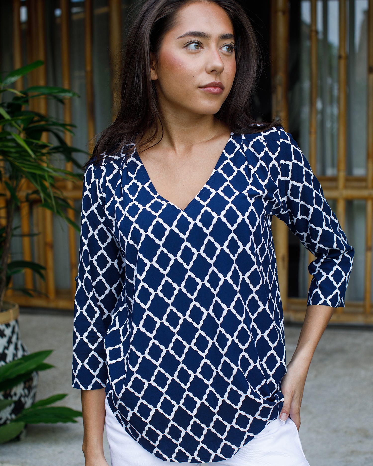 Lizzie Top - Navy/ White Marquis
