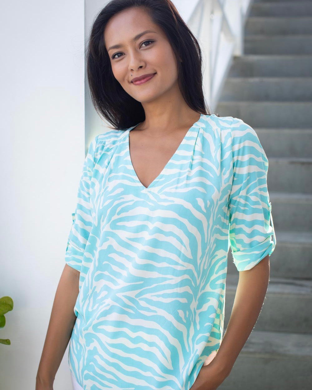 Lizzie Top - Turquoise Zebra