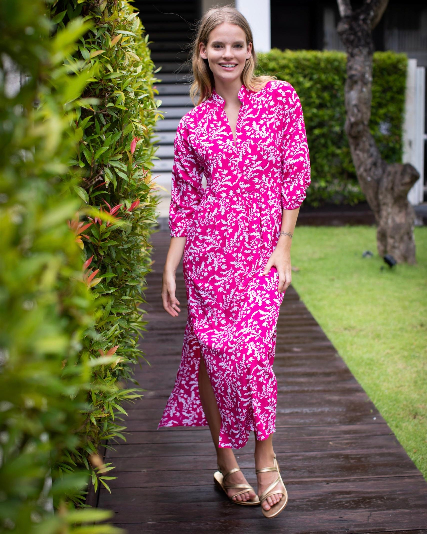 Sicily Dress - Fuchsia Exotic Fern
