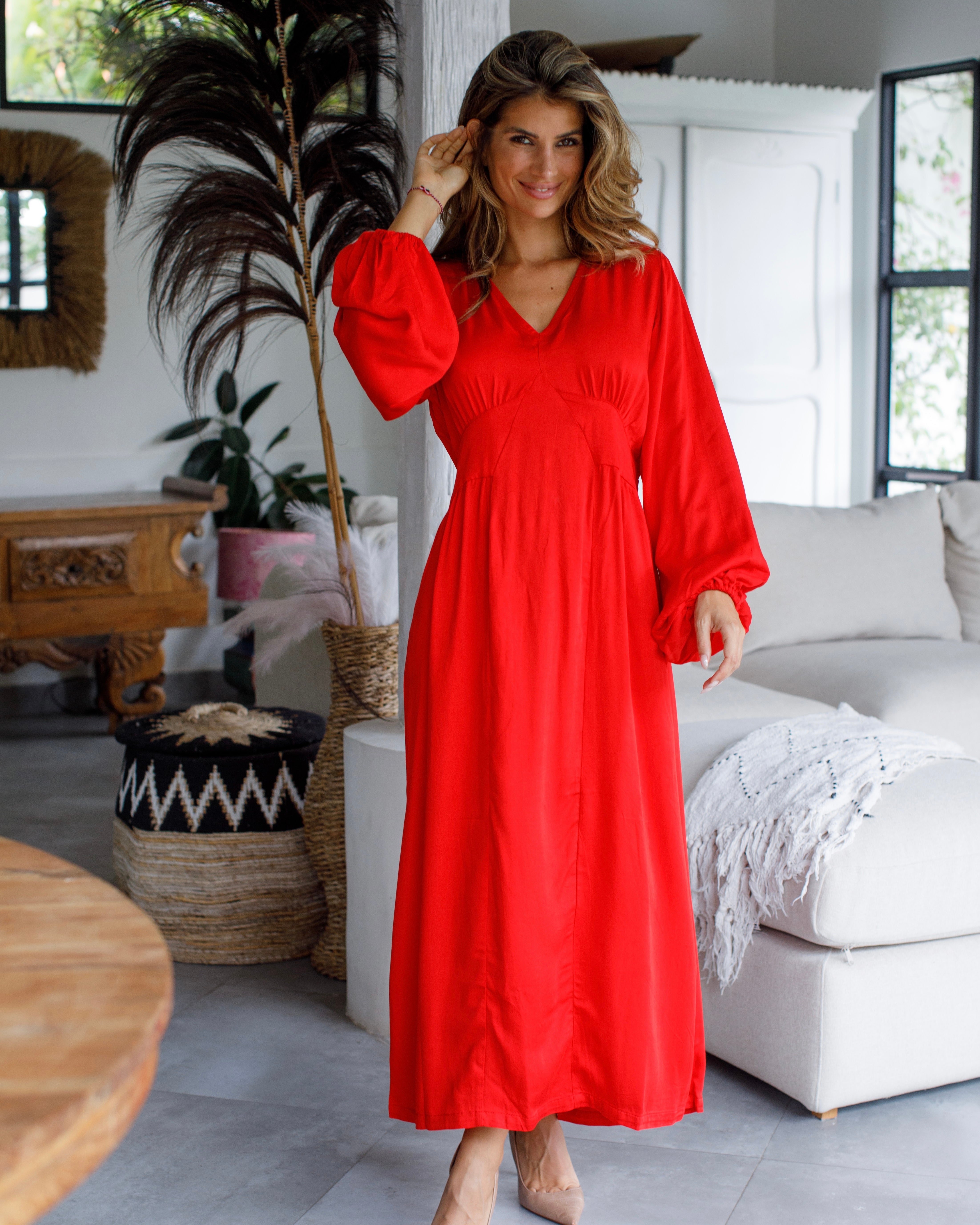 Willa Dress - Red Bamboo Satin