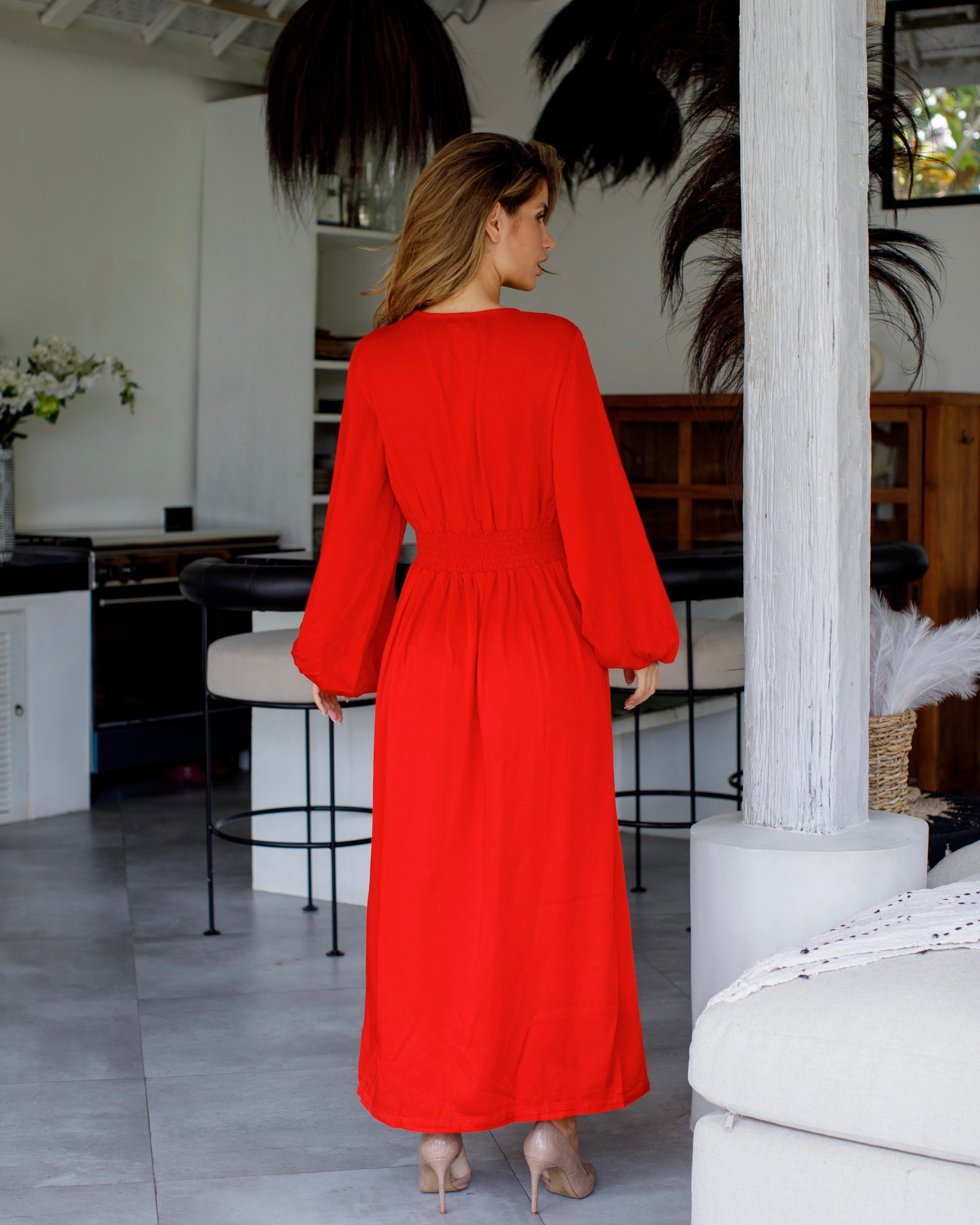 Willa Dress - Red Bamboo Satin