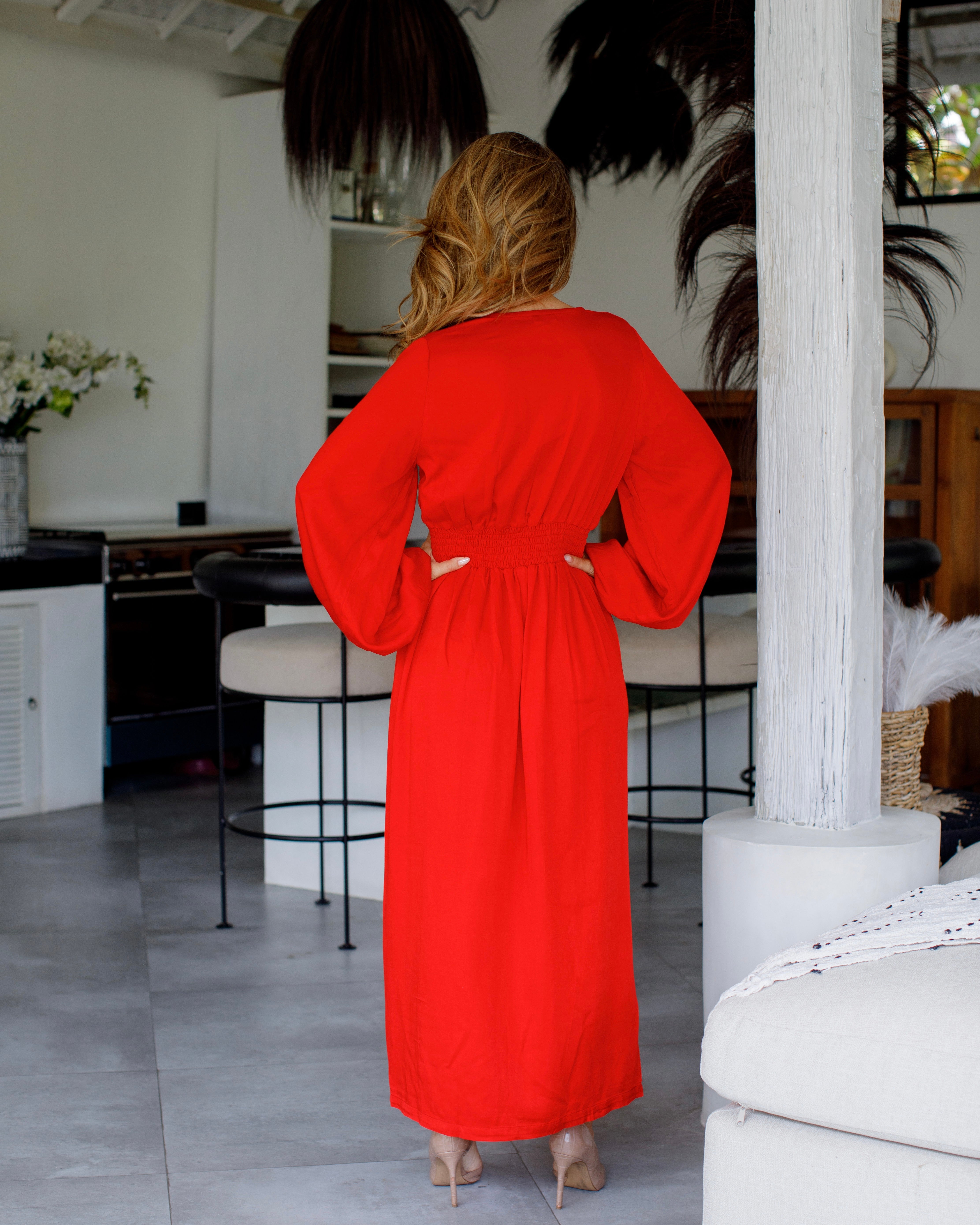 Willa Dress - Red Bamboo Satin