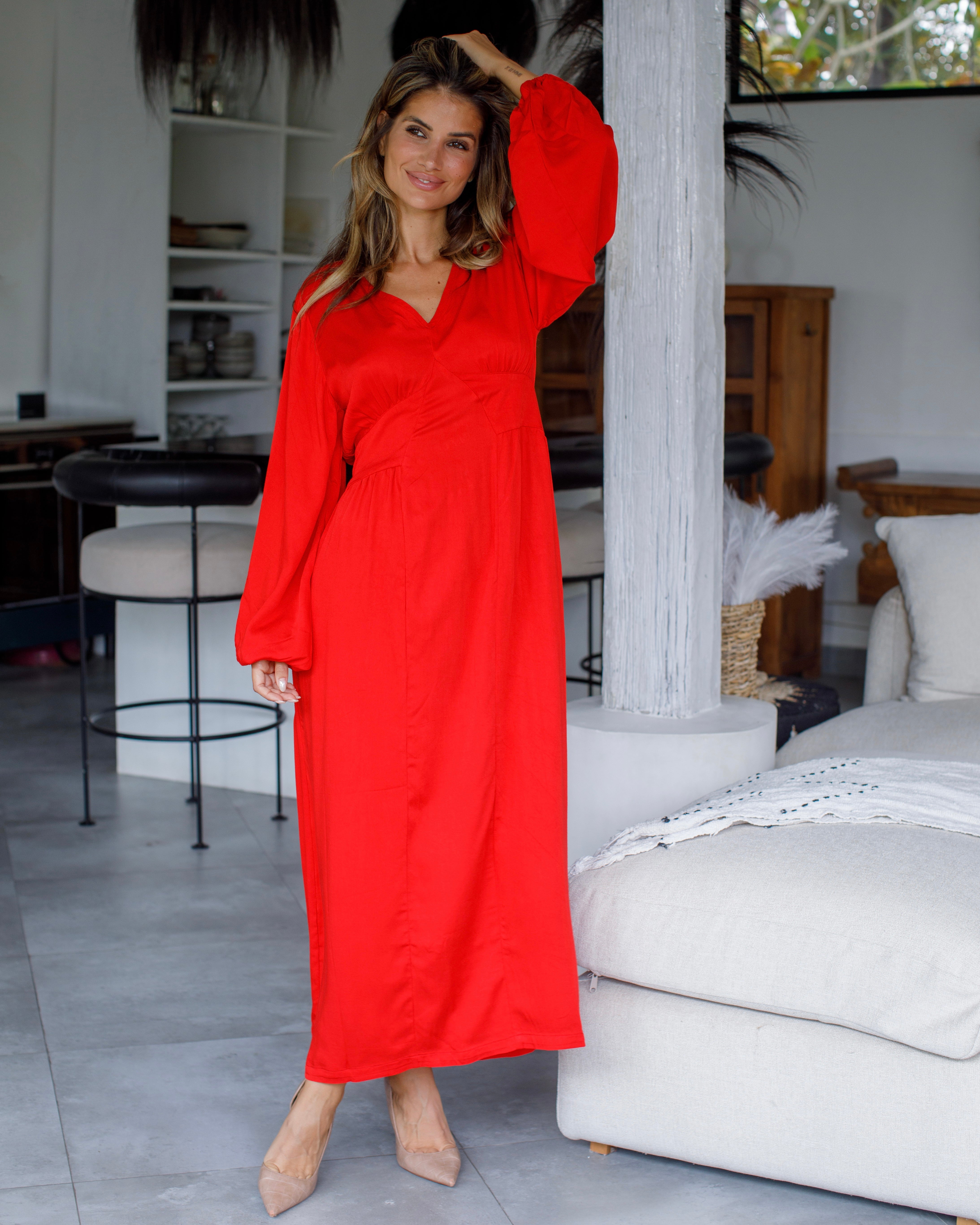 Willa Dress - Red Bamboo Satin