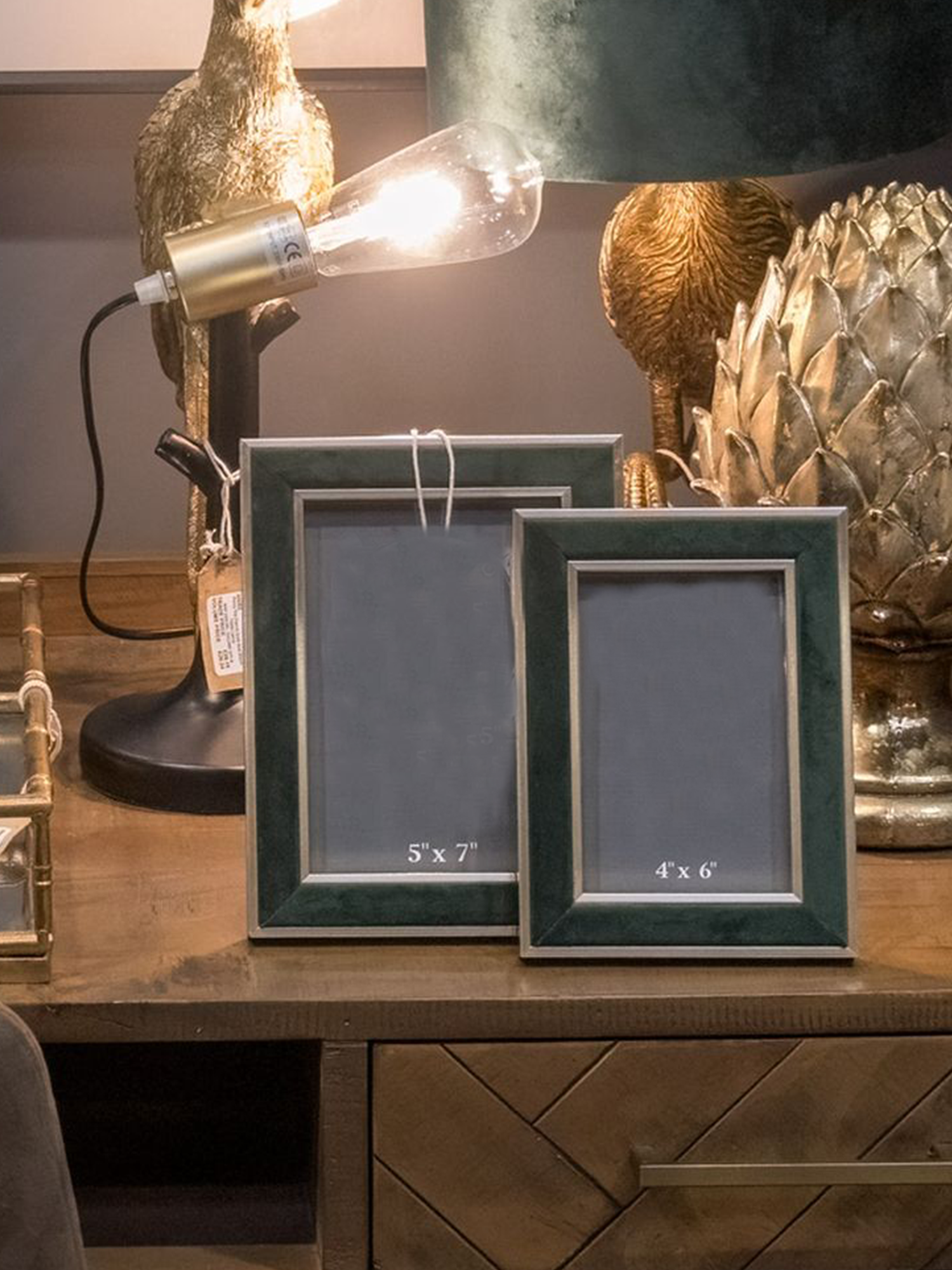Gold Edged Emerald Velvet Photo Frame