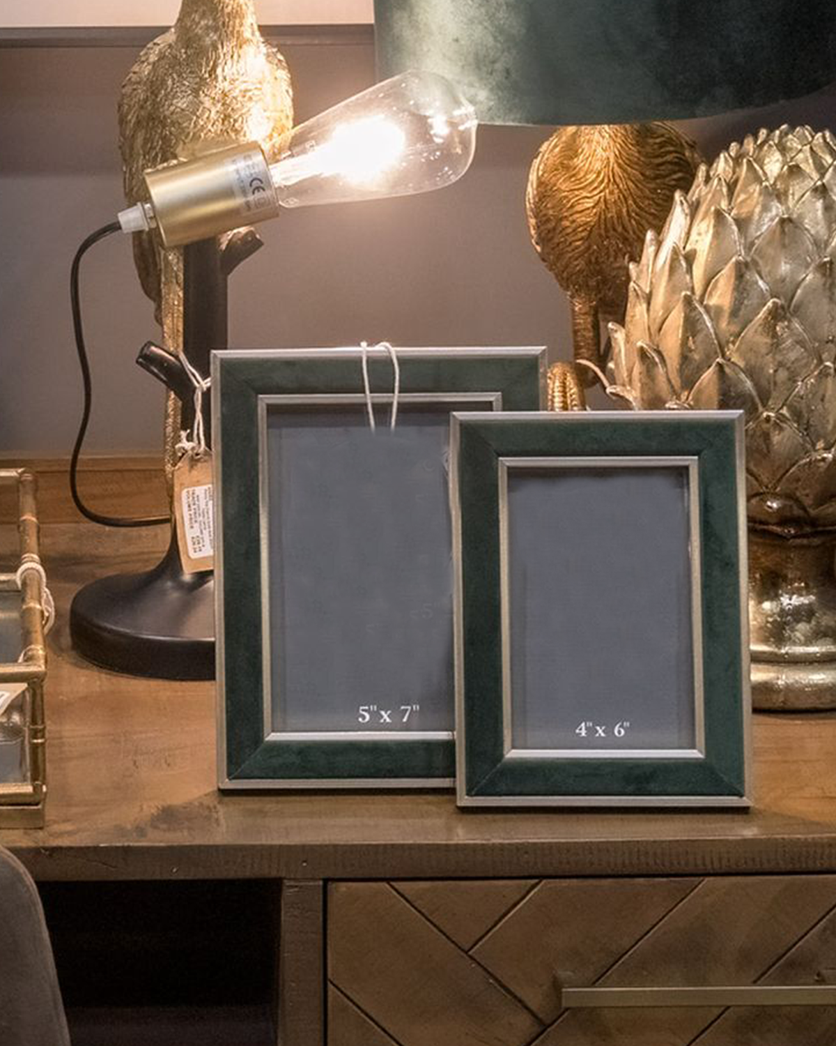 Gold Edged Emerald Velvet Photo Frame