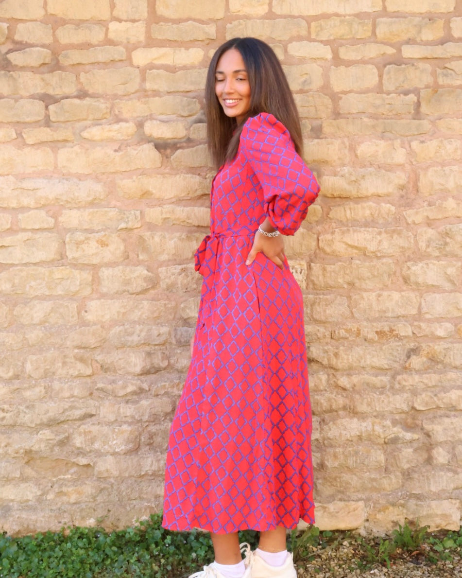 Simone Dress Liberty Blue and Red
