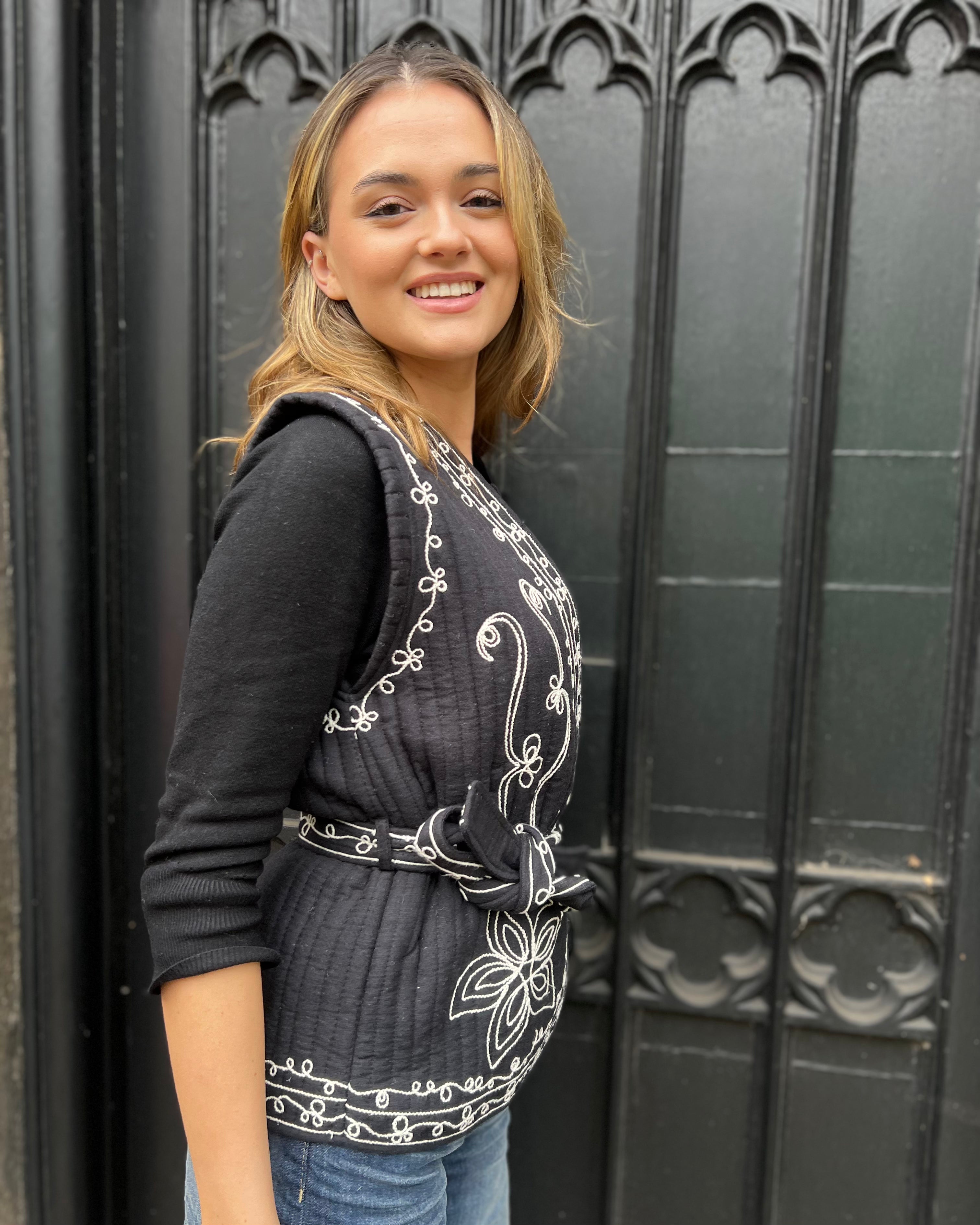 Soly Jacket - Black with Floral Embroidery