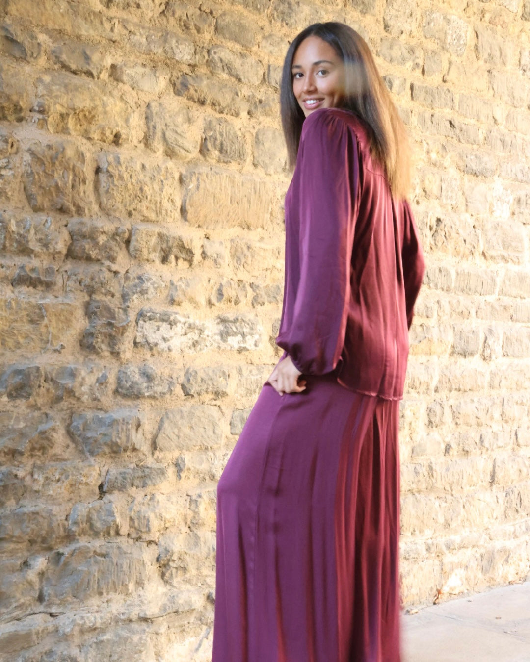 Radana Satin Trousers - Merlot