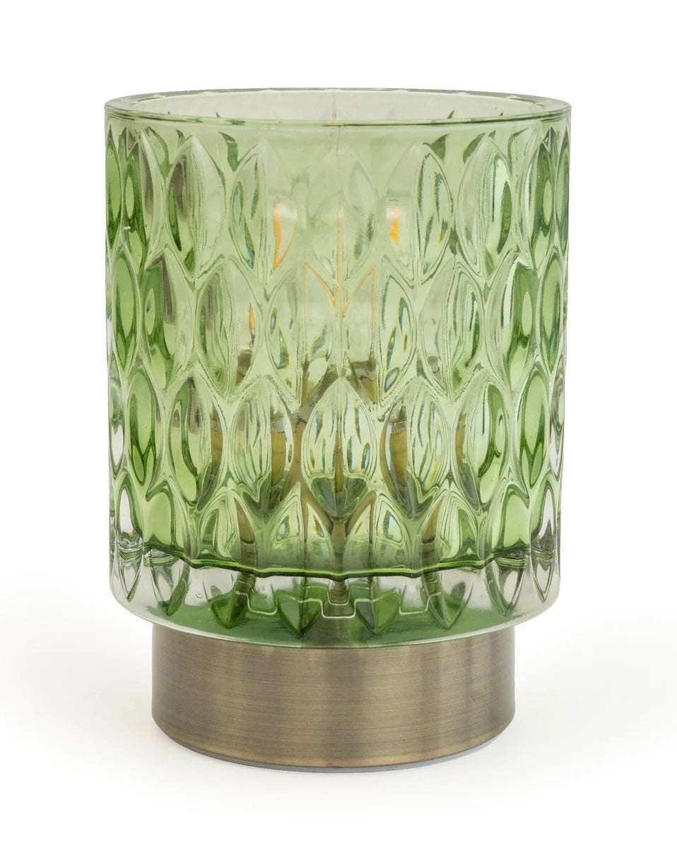 LED Table Lamp - Embossed Green and Brushed gold