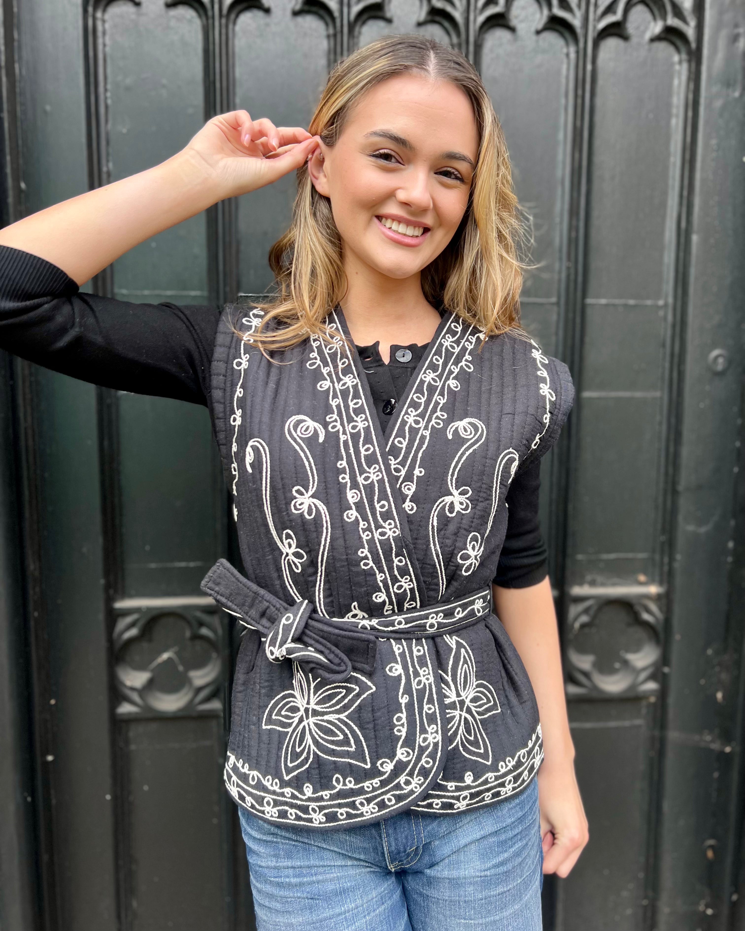 Soly Jacket - Black with Floral Embroidery