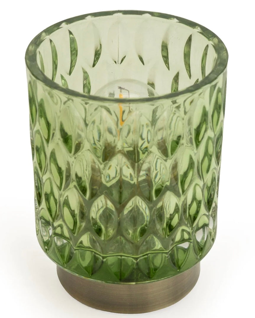 LED Table Lamp - Embossed Green and Brushed gold