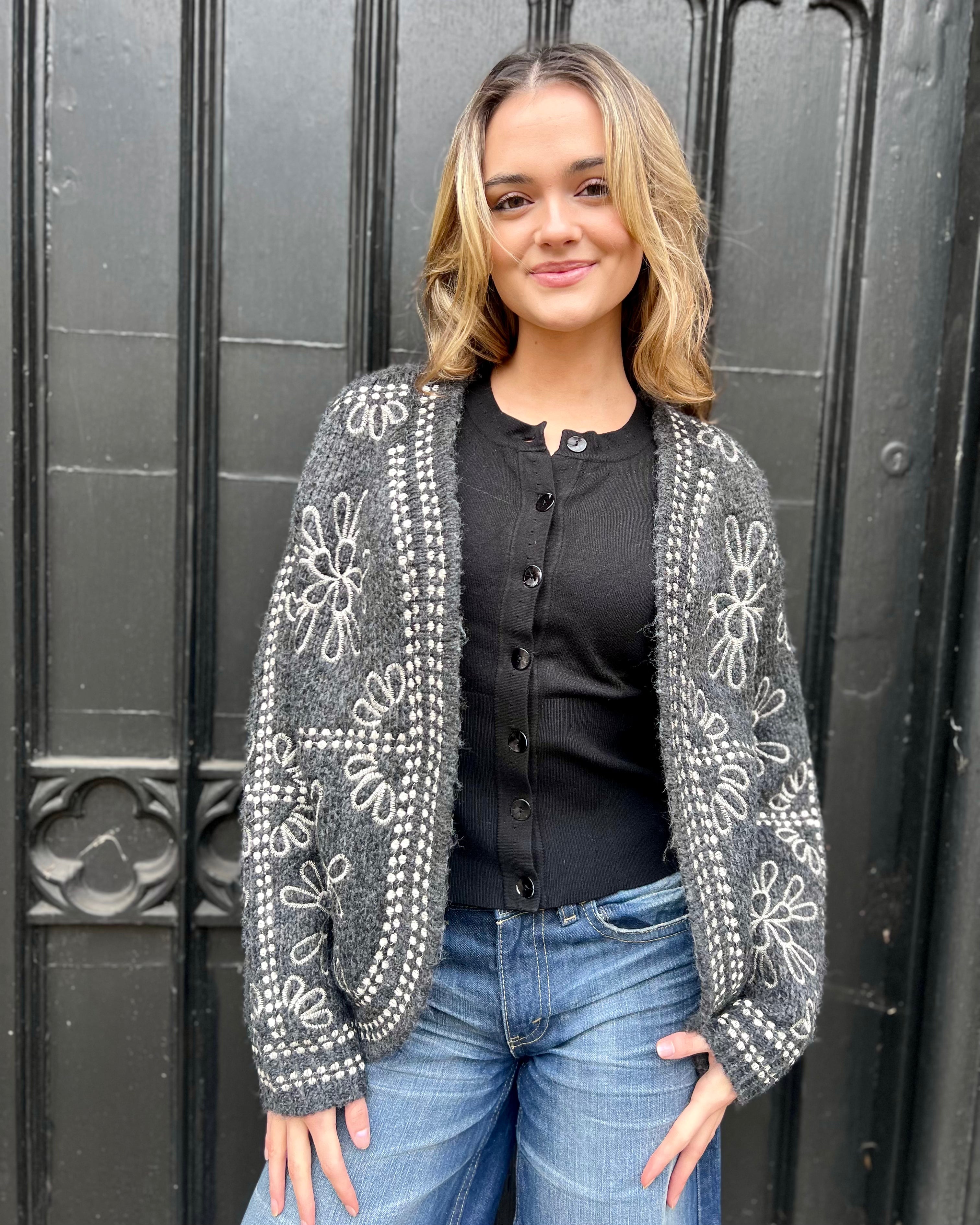 Annouska Embroidered Cardigan - Grey