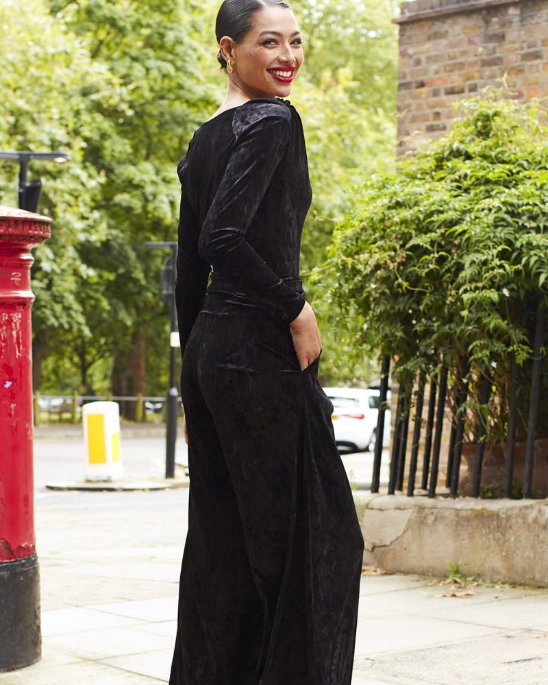 Ava Jumpsuit - Black Velvet