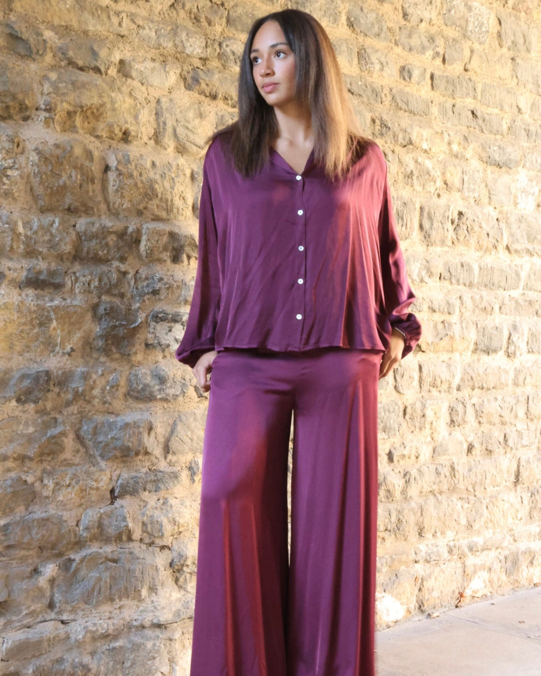 Radana Satin Trousers - Merlot