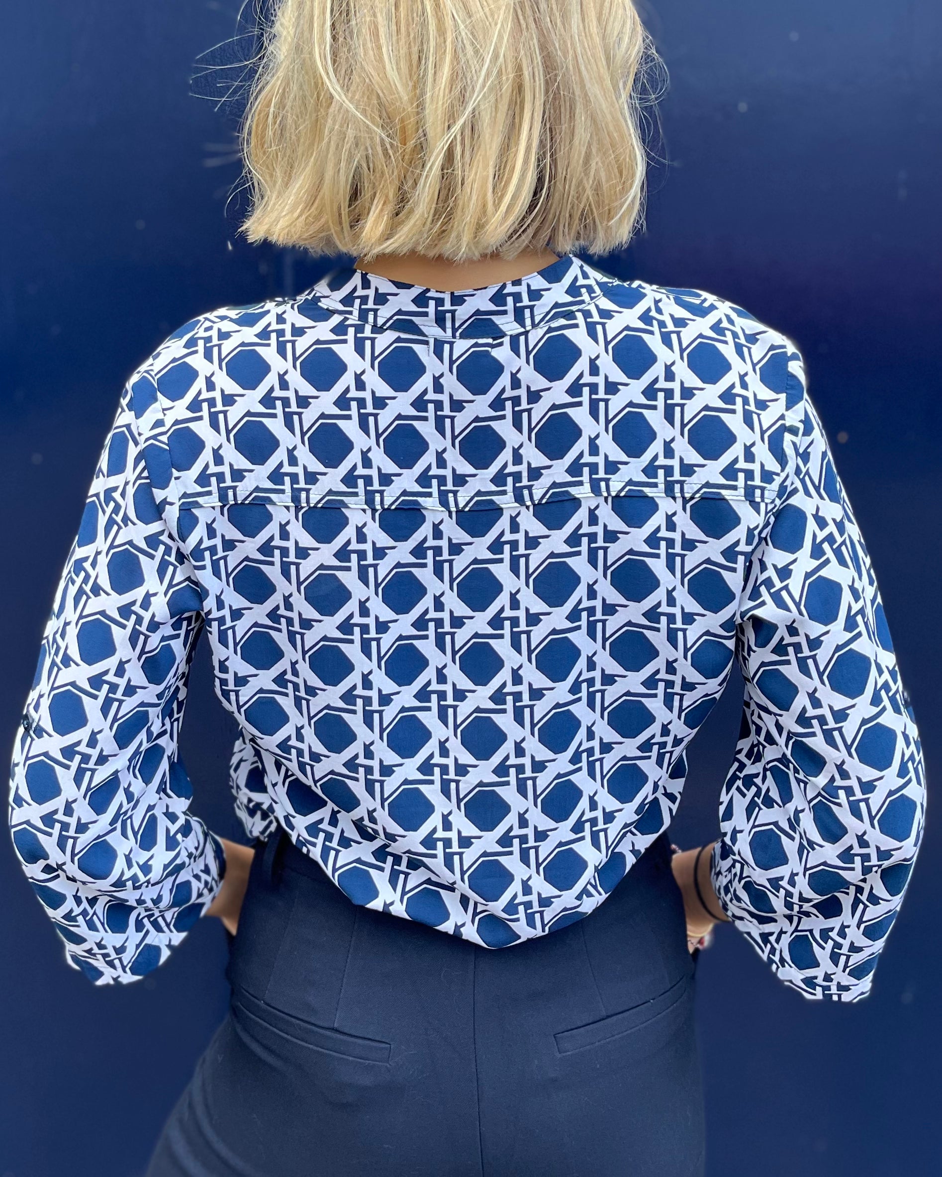Carlie Top - Navy Reverse Basketweave