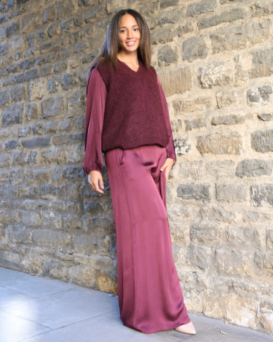 Radana Satin Trousers - Merlot