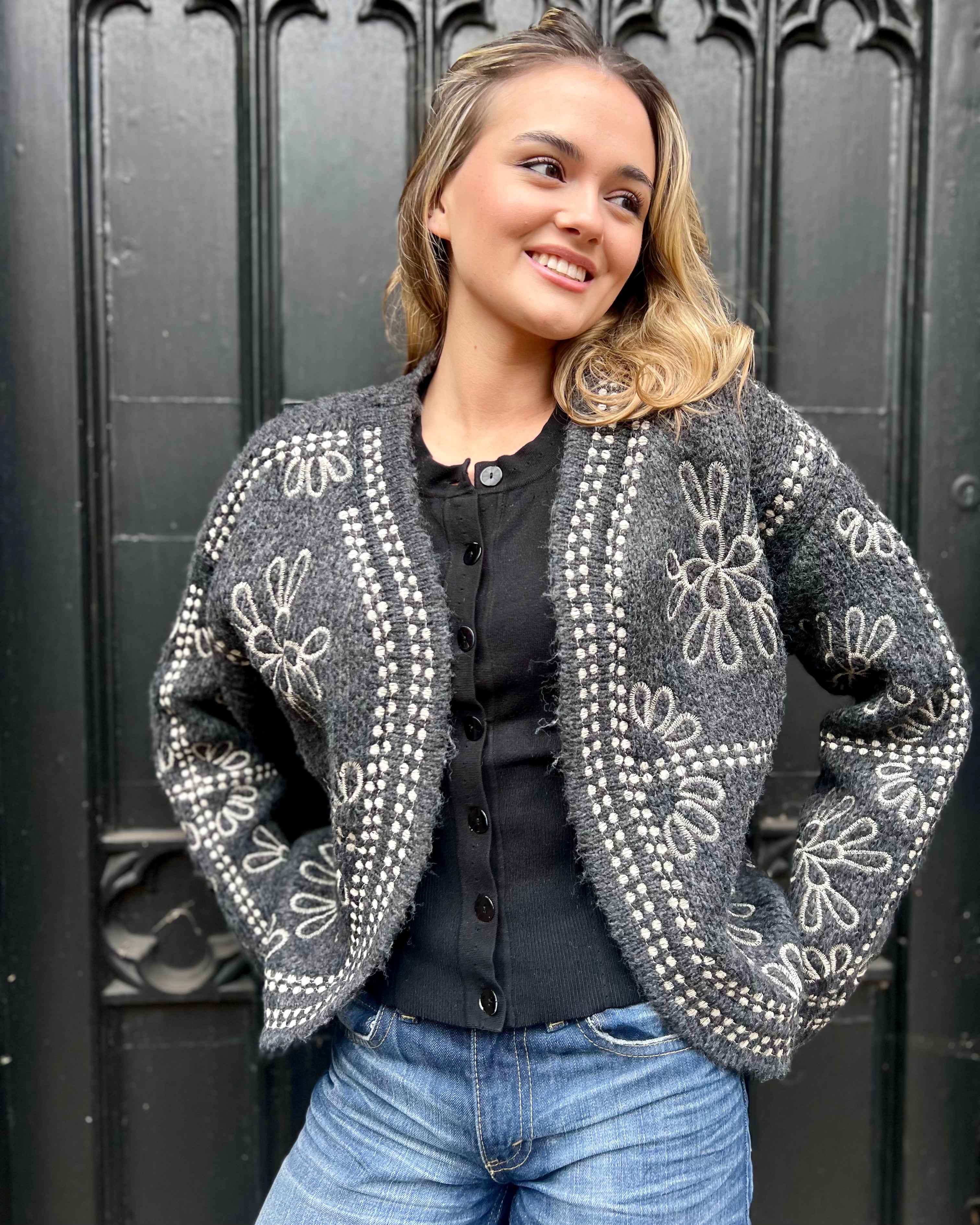 Annouska Embroidered Cardigan - Grey