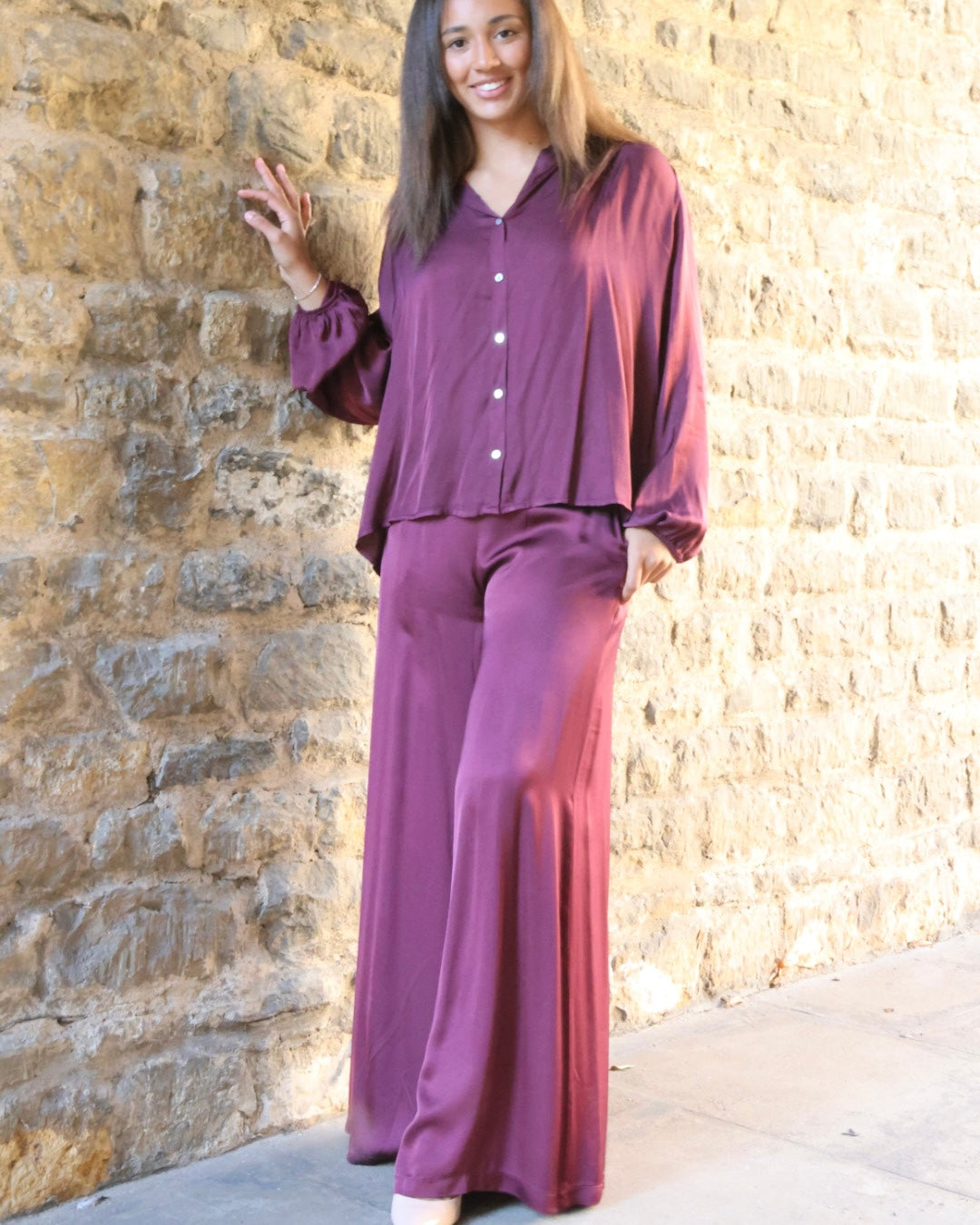 Radana Satin Trousers - Merlot