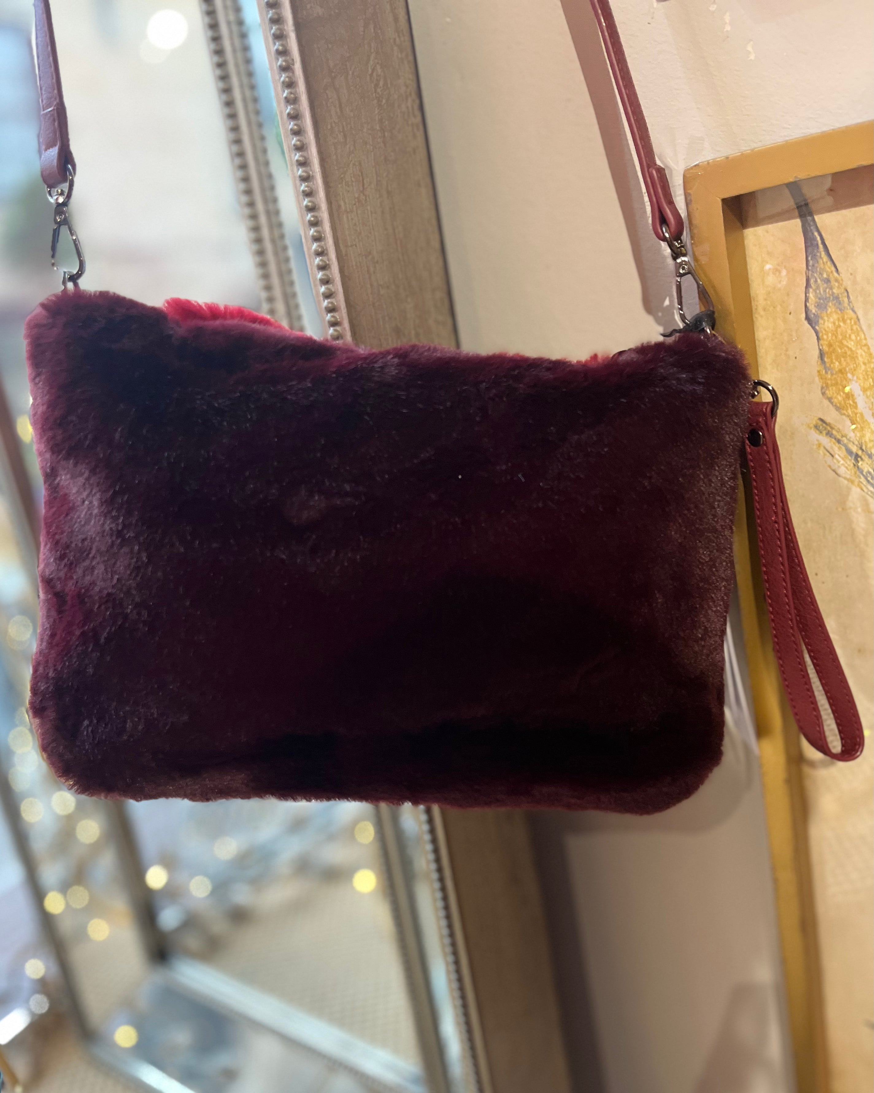 Faux Fur Burgundy Pouch