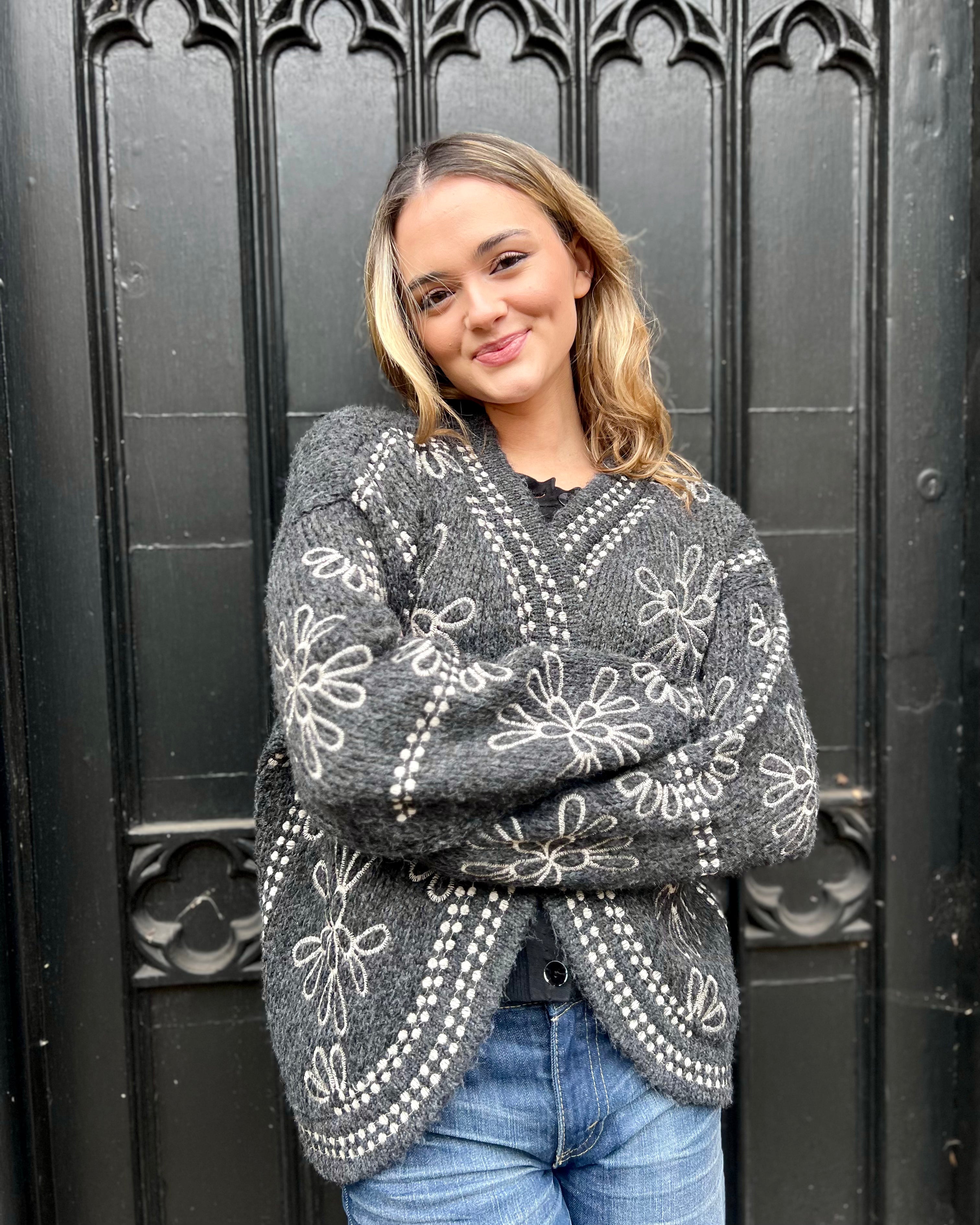 Annouska Embroidered Cardigan - Grey