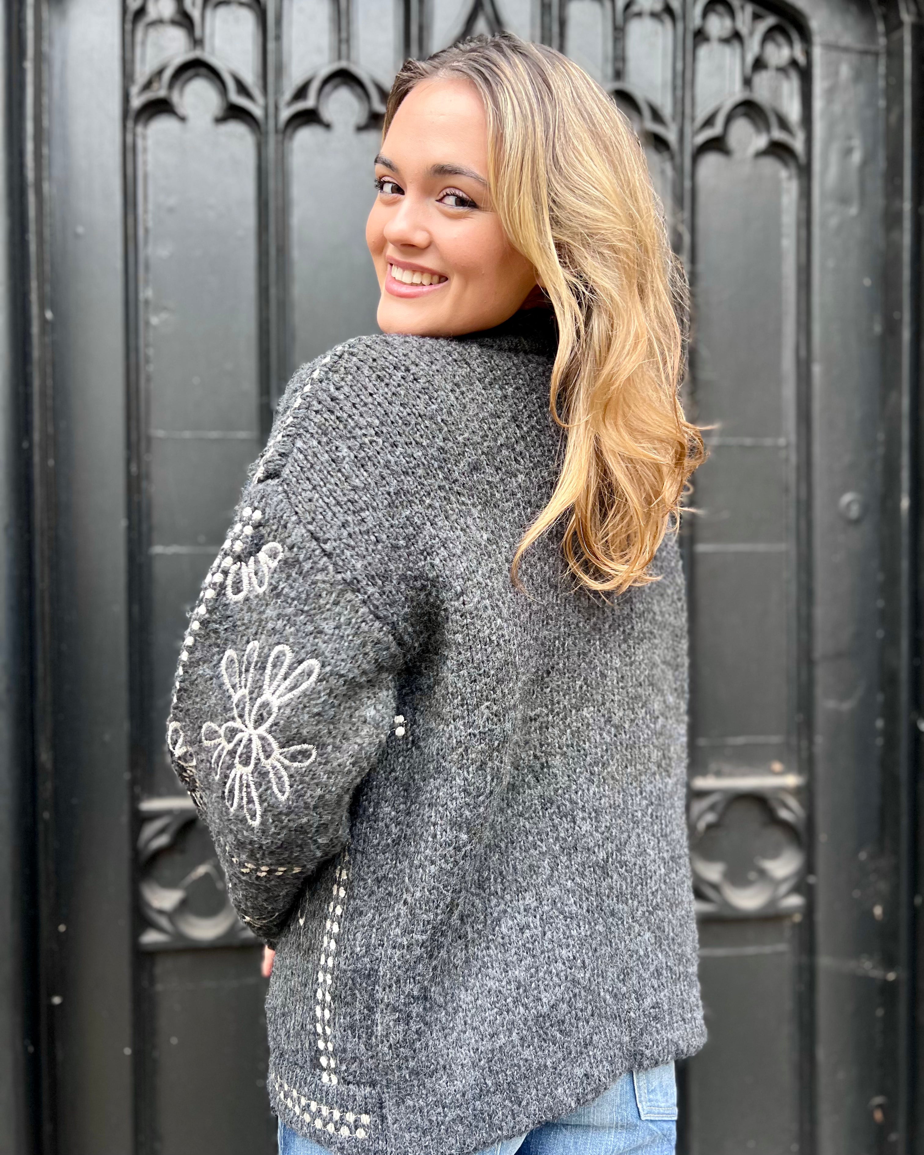 Annouska Embroidered Cardigan - Grey