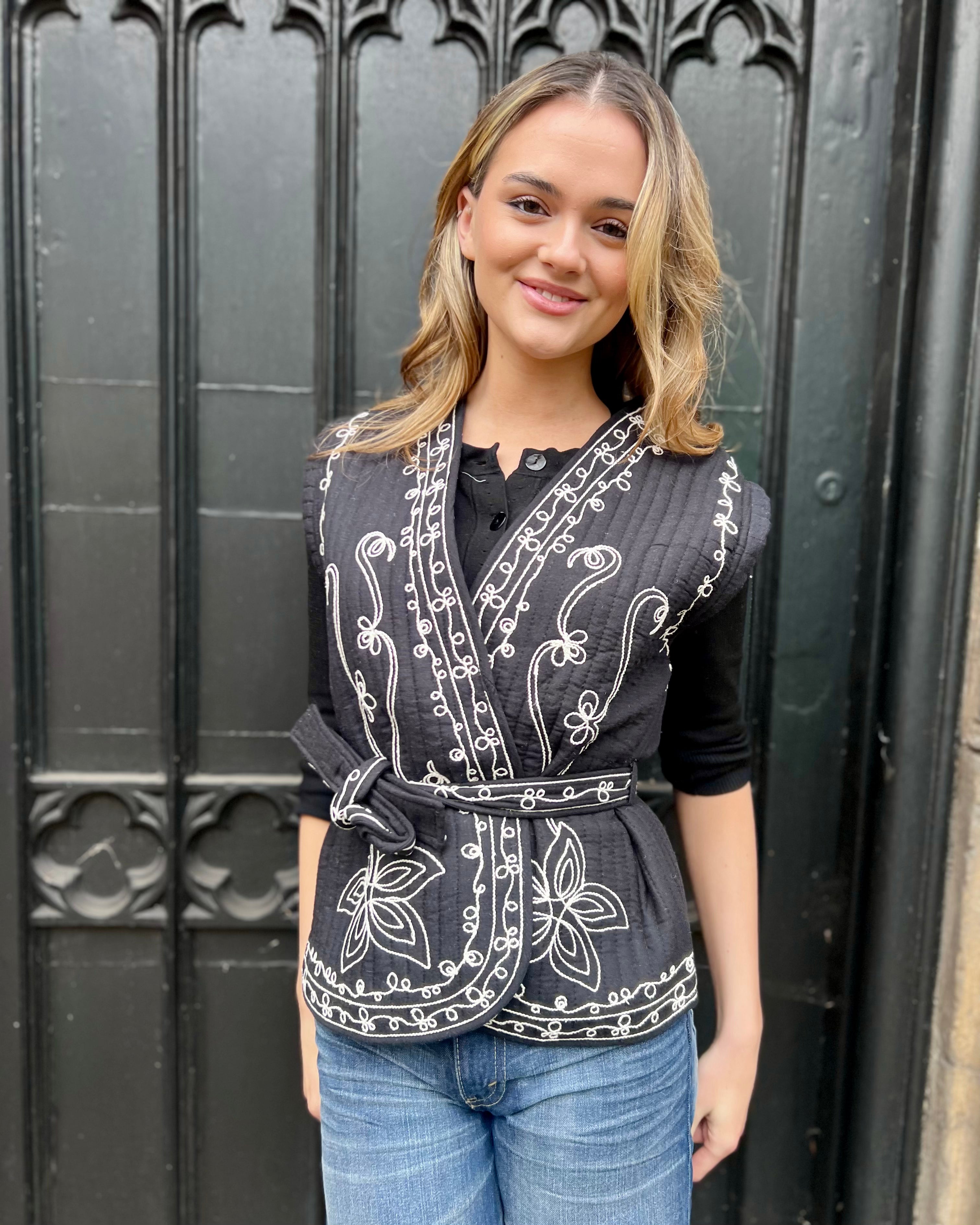 Soly Jacket - Black with Floral Embroidery