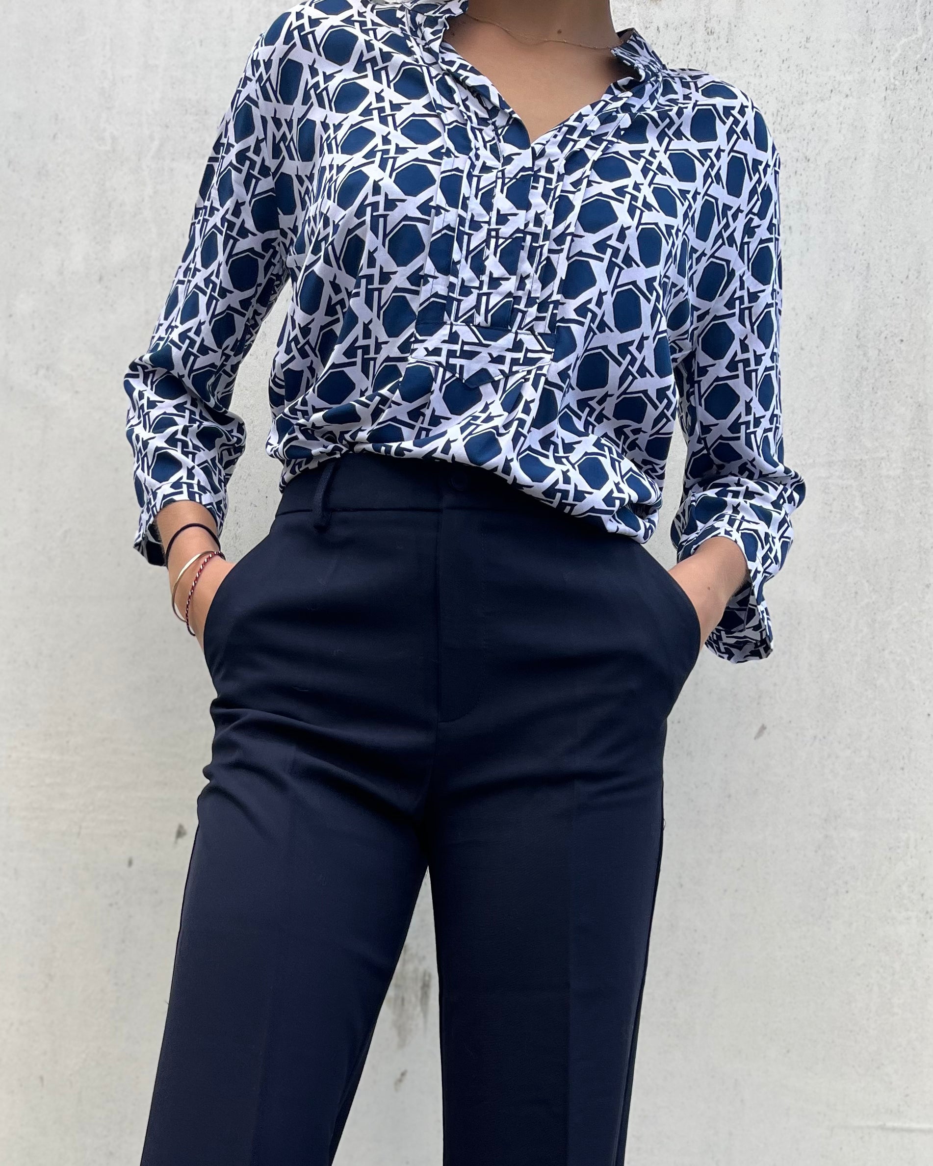 Carlie Top - Navy Reverse Basketweave