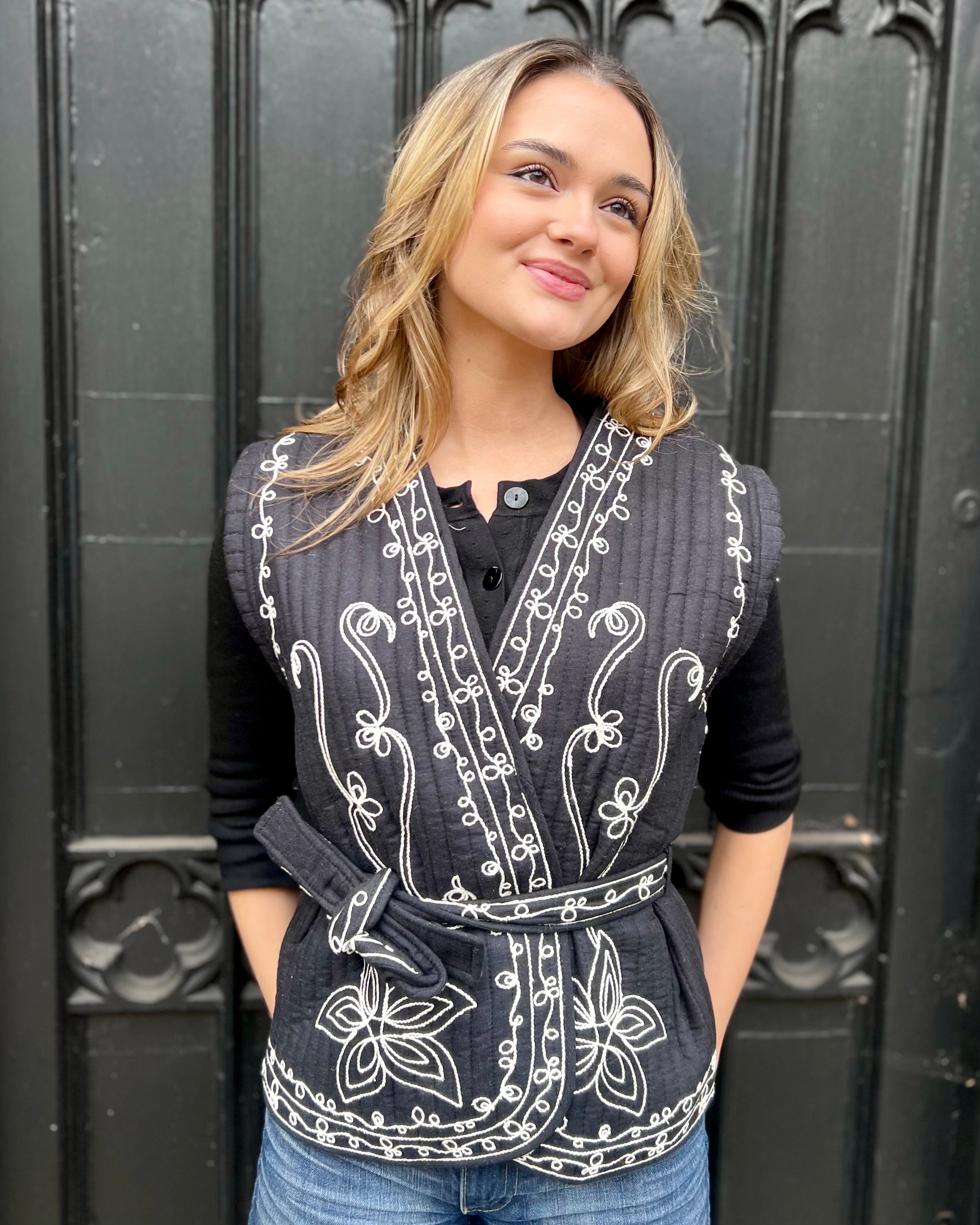 Soly Jacket - Black with Floral Embroidery