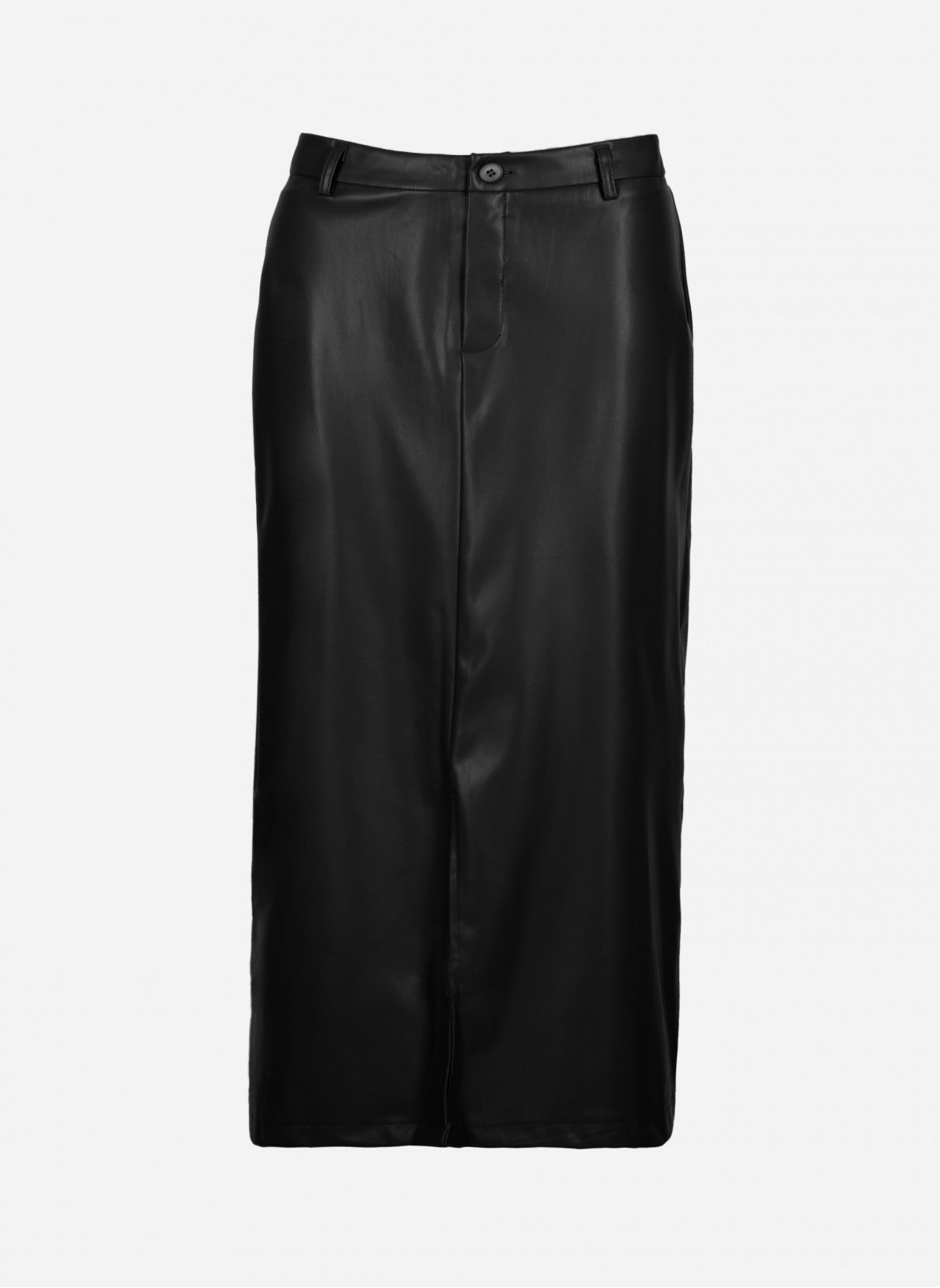 Julina Faux Leather Skirt With Slit - Noir