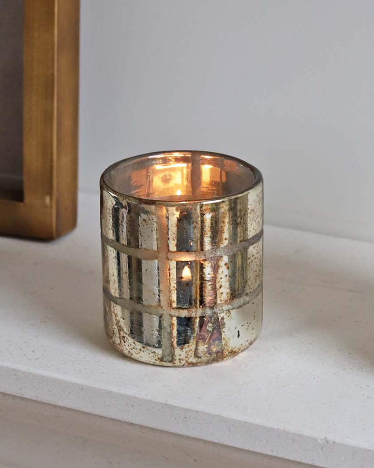 Tea Light Holder - Lined Gold