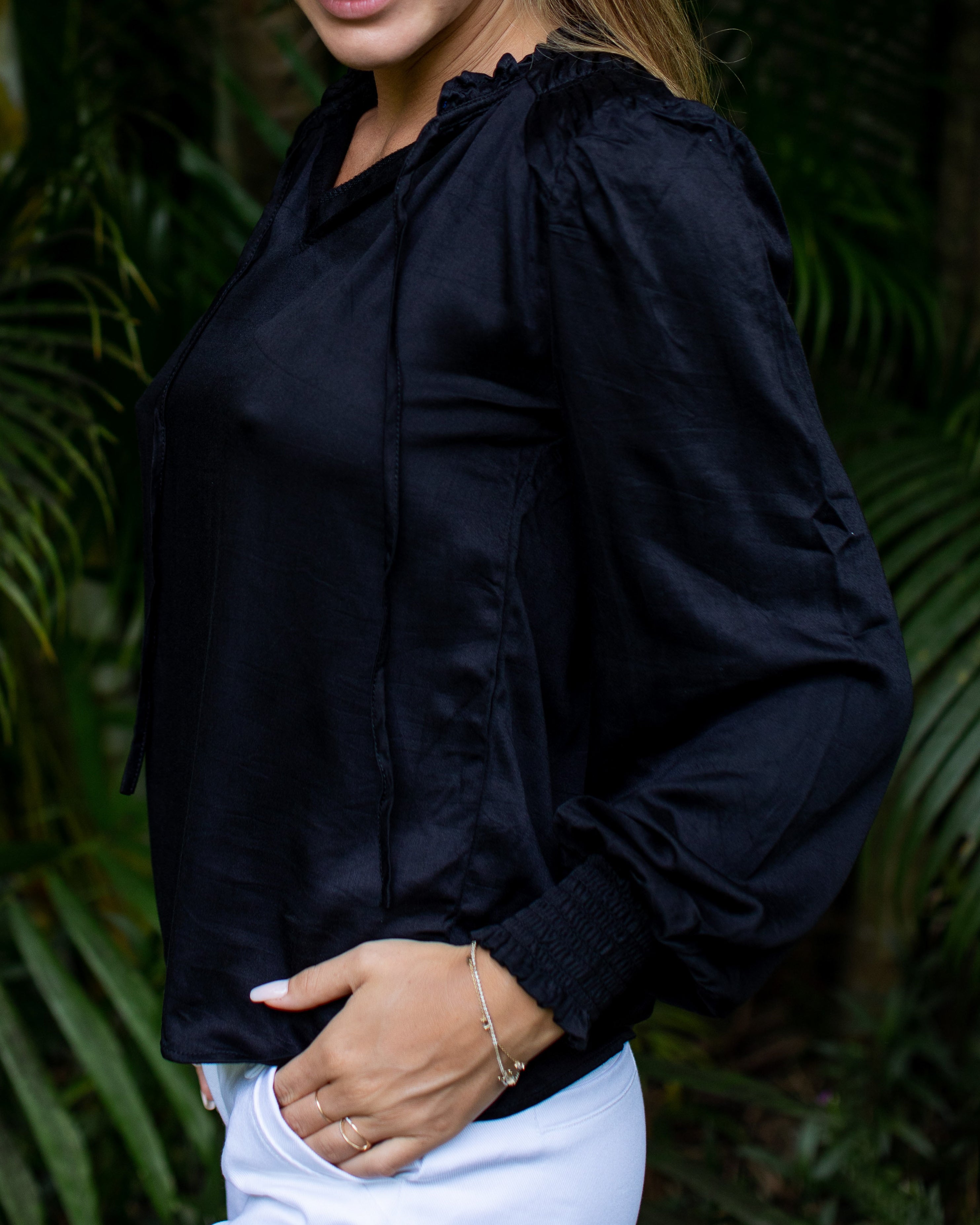 Justine Top - Black Rayon Satin