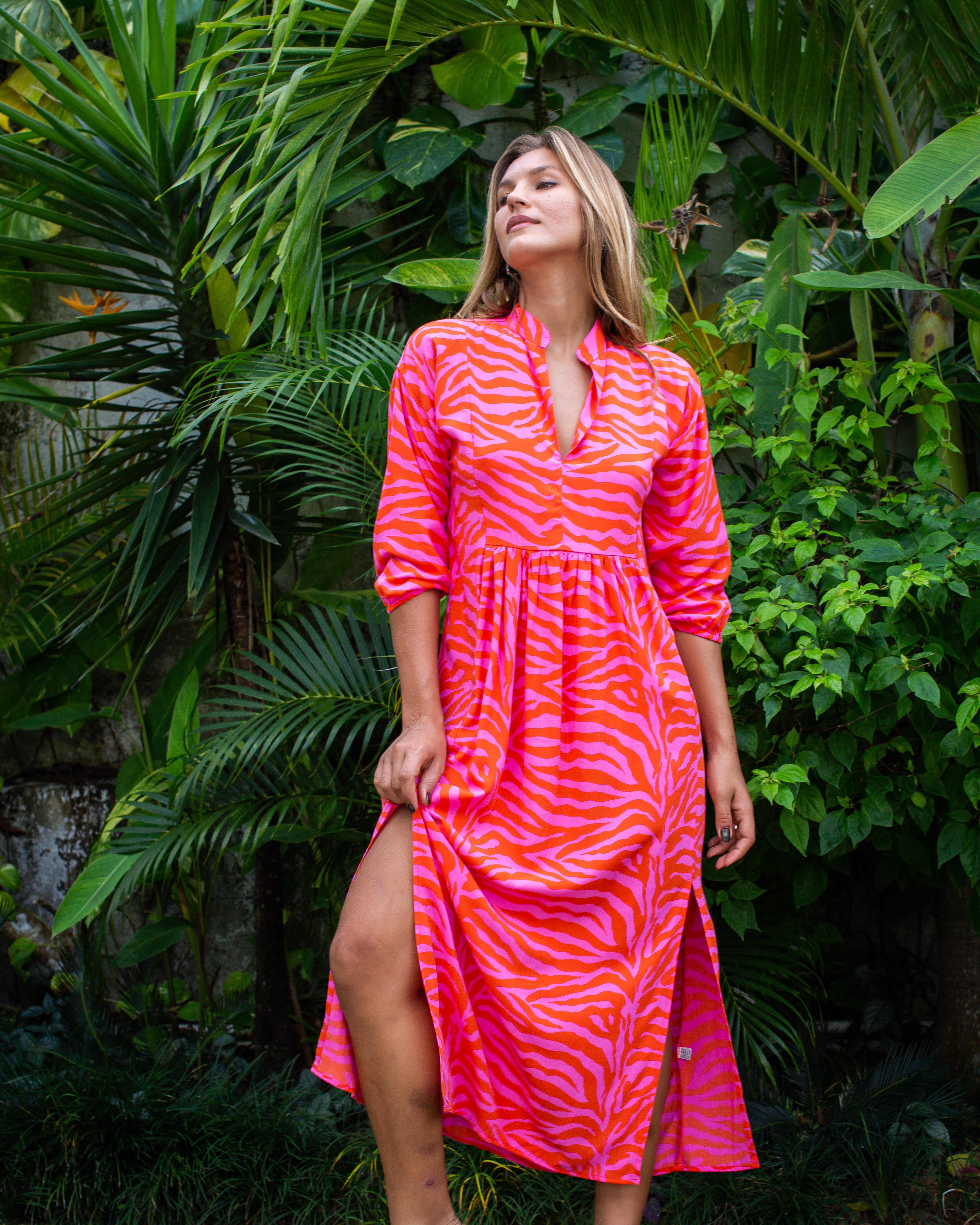 Sicily Dress - Pink Orange Zebra