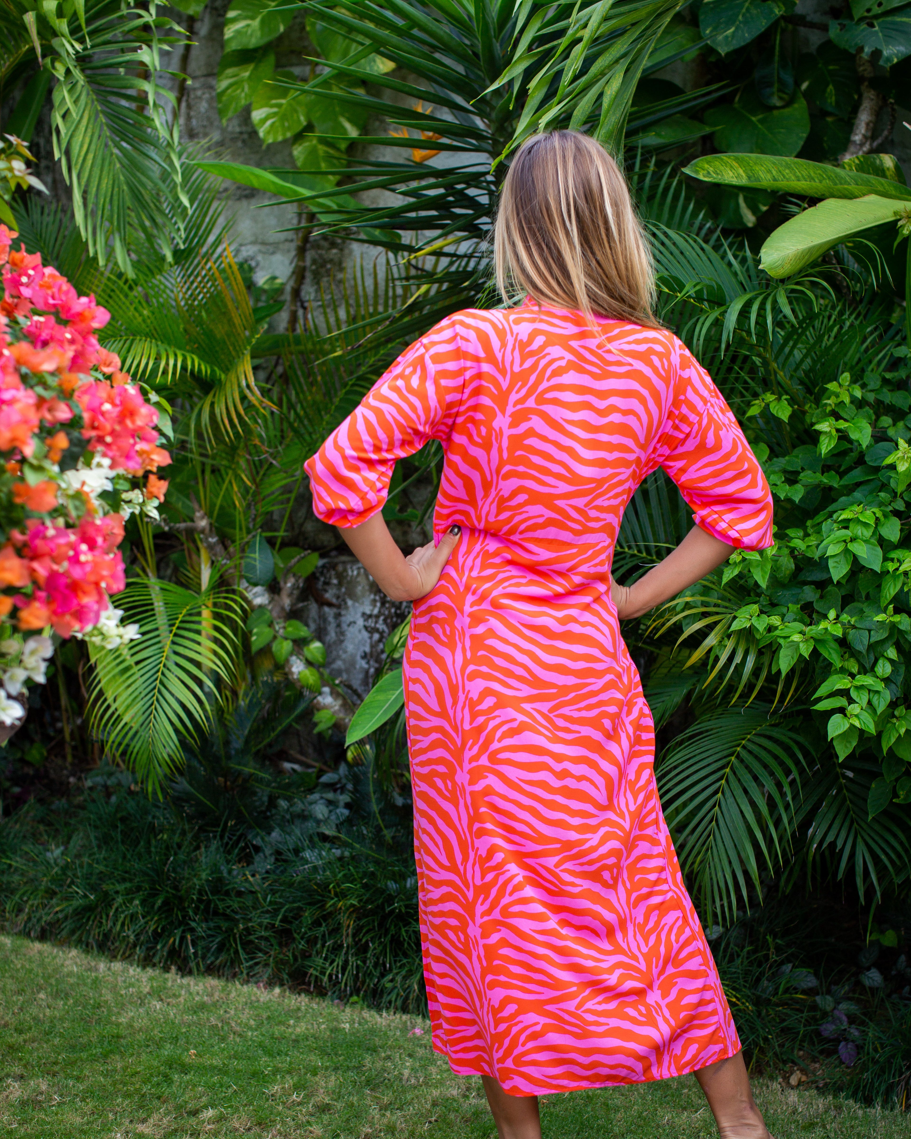 Sicily Dress - Pink Orange Zebra