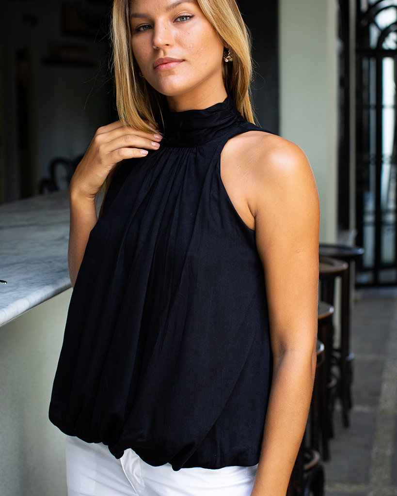 Gemma top black bamboo silk