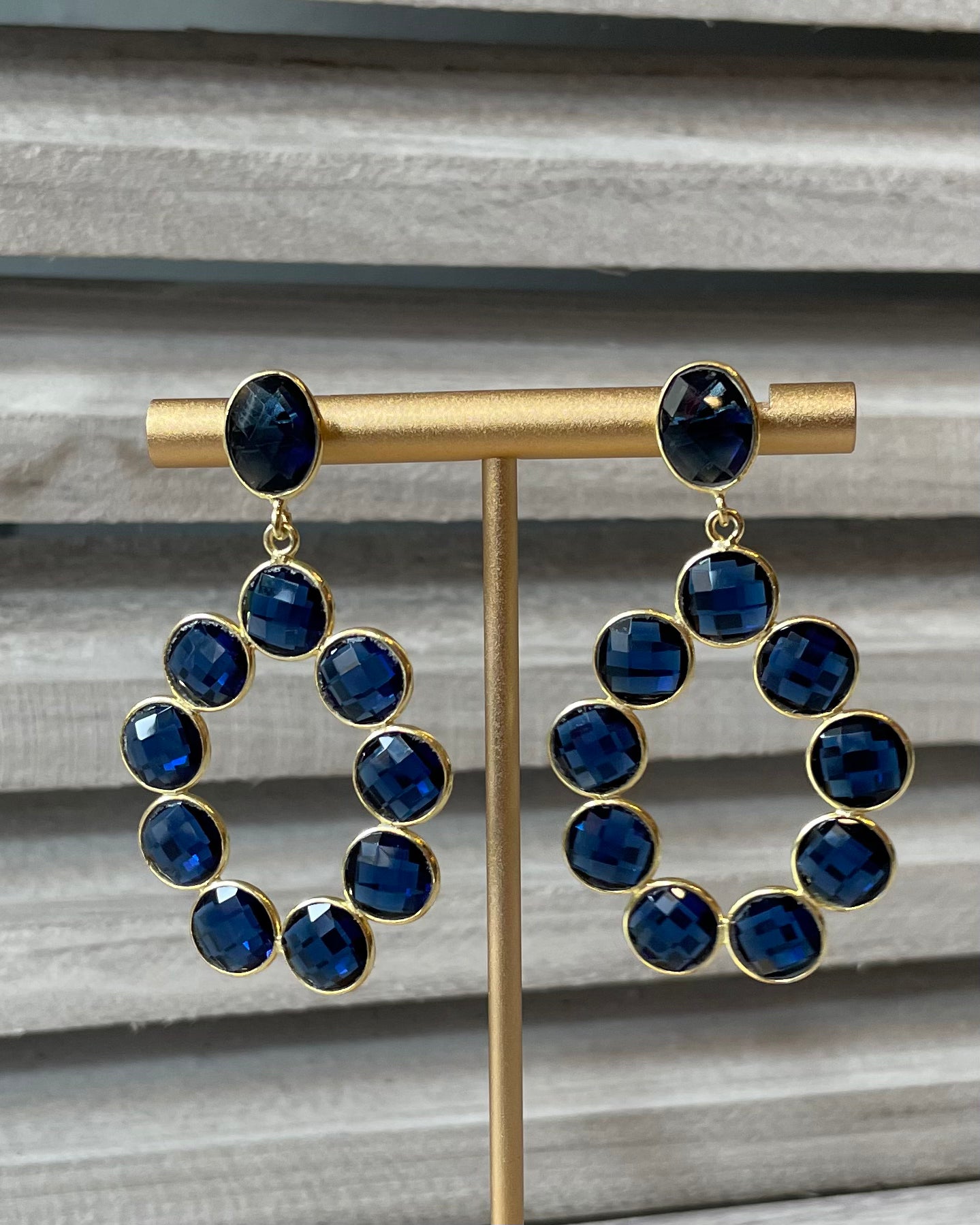 Indira Collection - Gemstone Statement Earring - Dark Blue