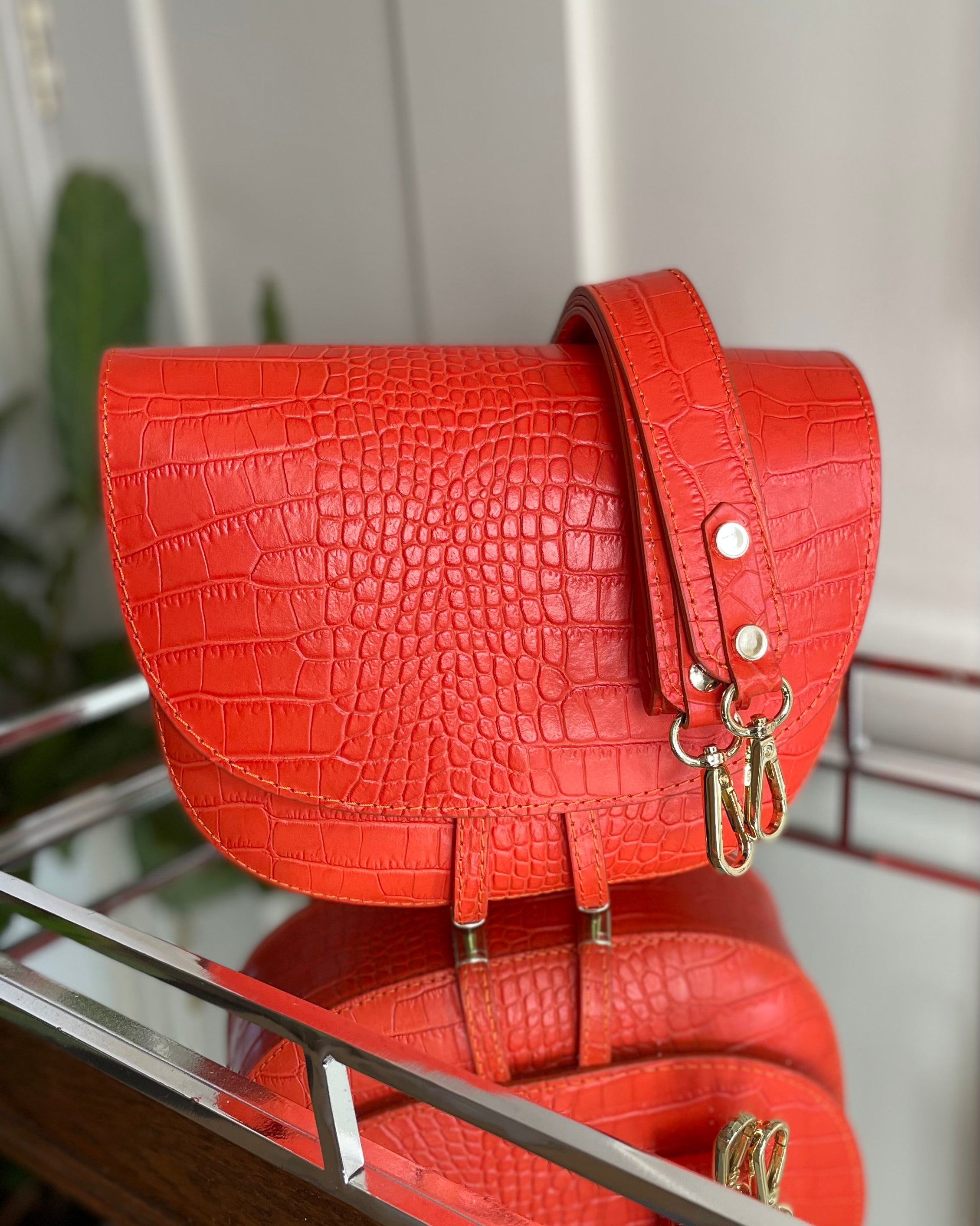 Leather Saddle Bag - Orange