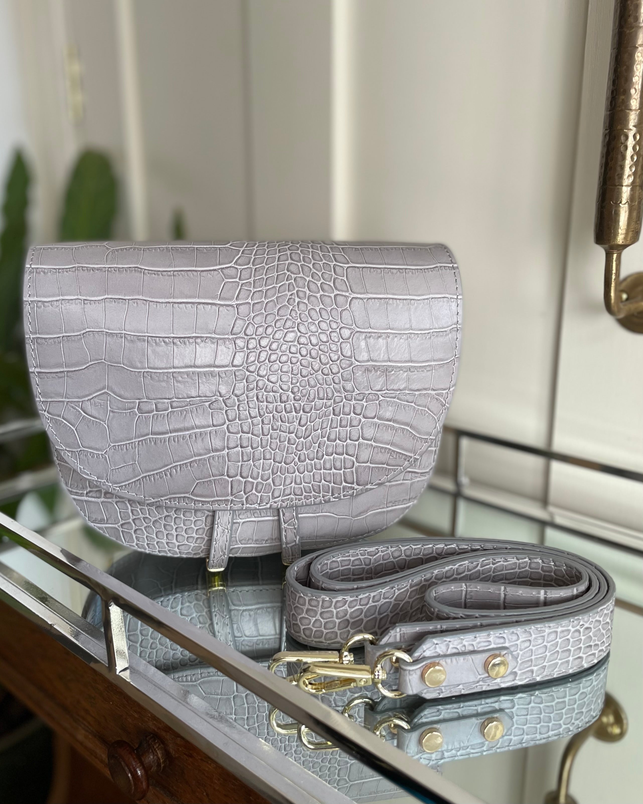 Leather Saddle Bag - Grey