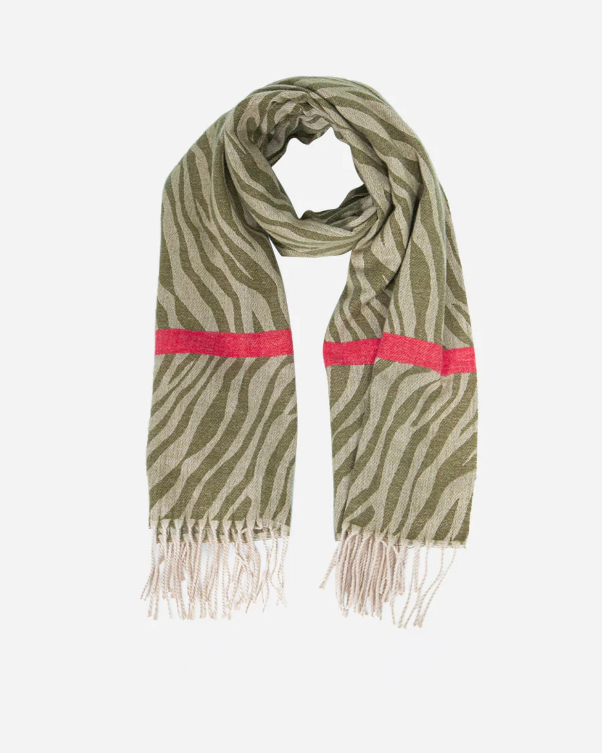 Scarf - Khaki Zebra with Pink Stripe
