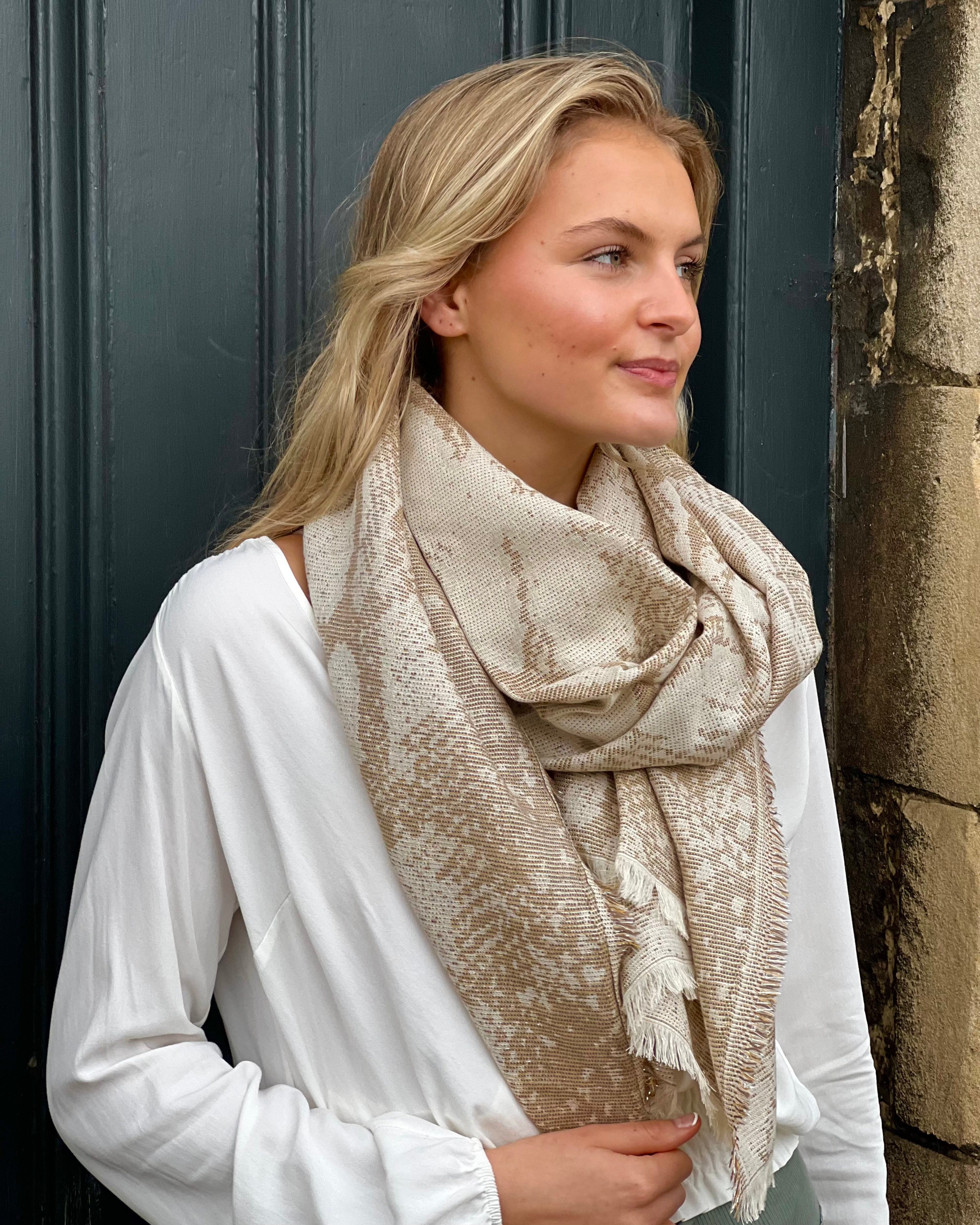 Scarf - Beige Glitter Snakeskin