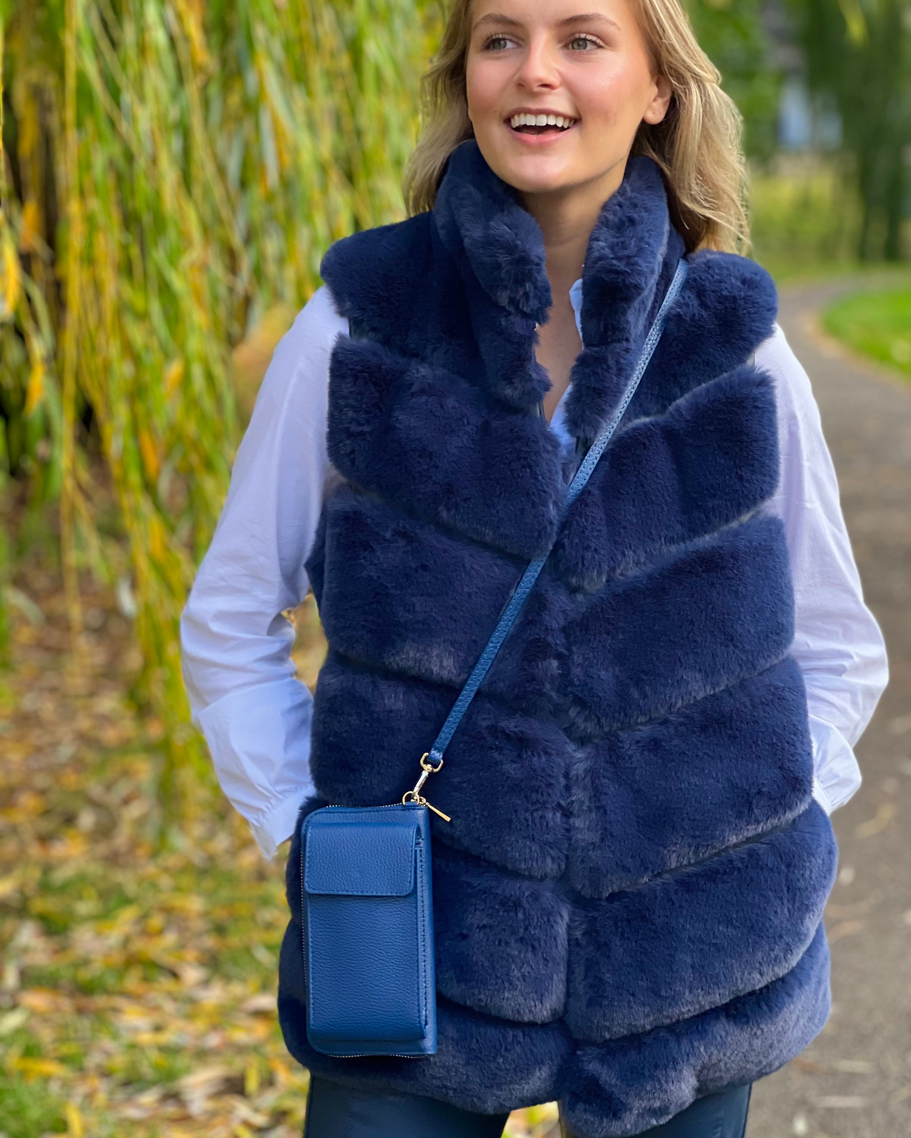 Faux Fur Gilet - Navy