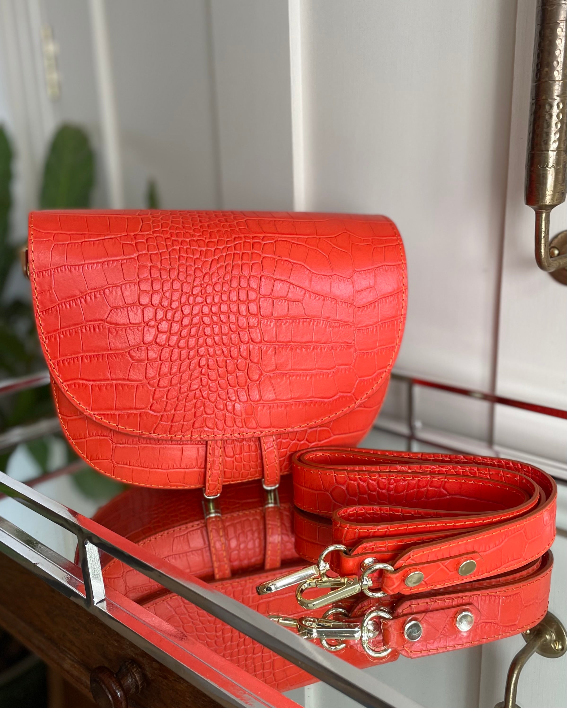 Leather Saddle Bag - Orange