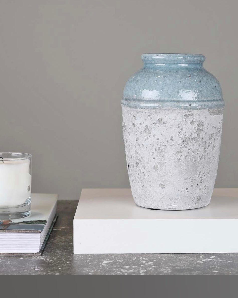 Two Tone Blue Stoneware Vase