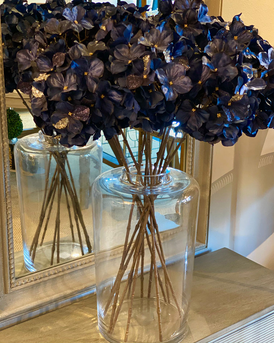 Faux Hydrangea Stem - Navy Sparkle