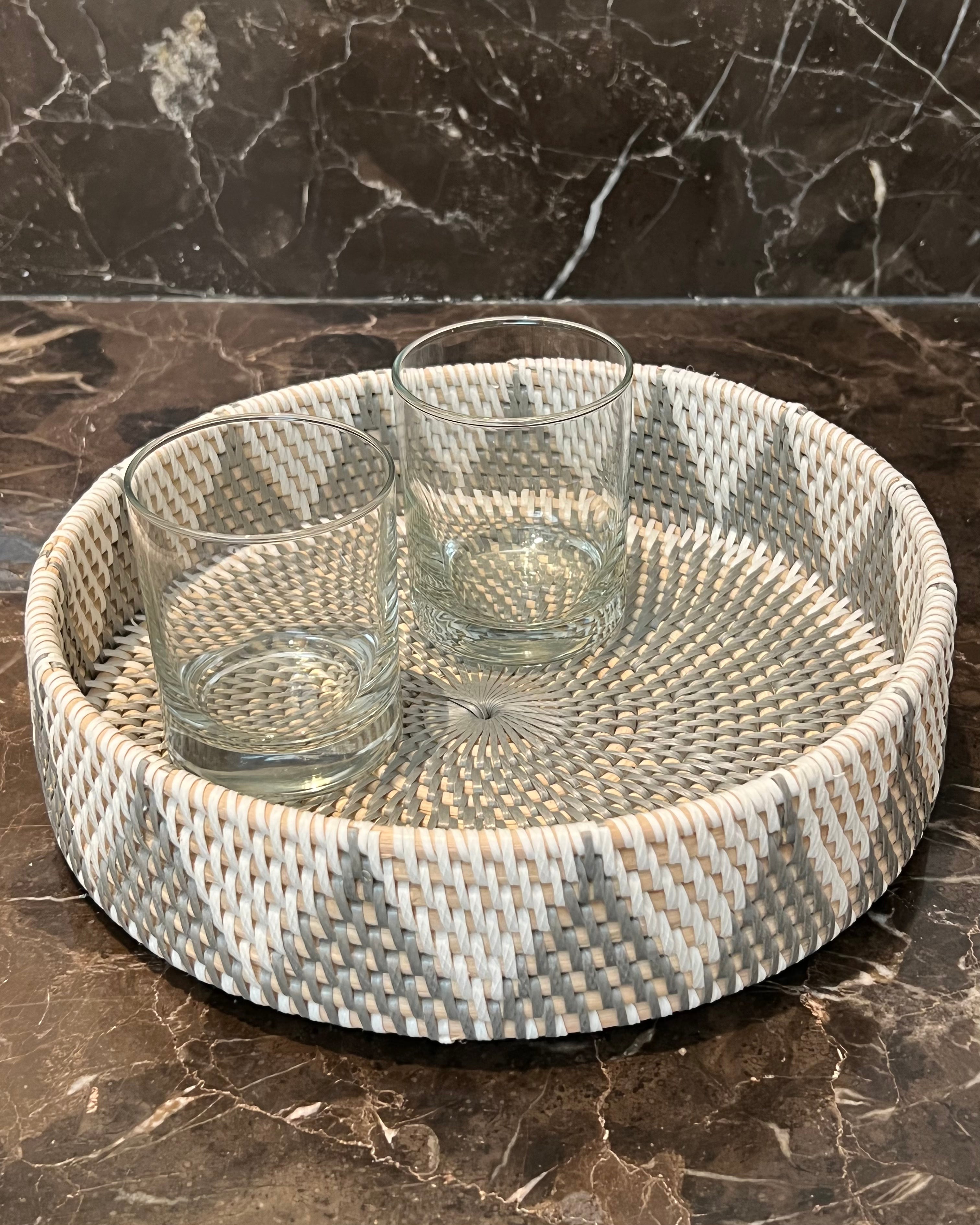 Round Rattan Trays - Grey and White