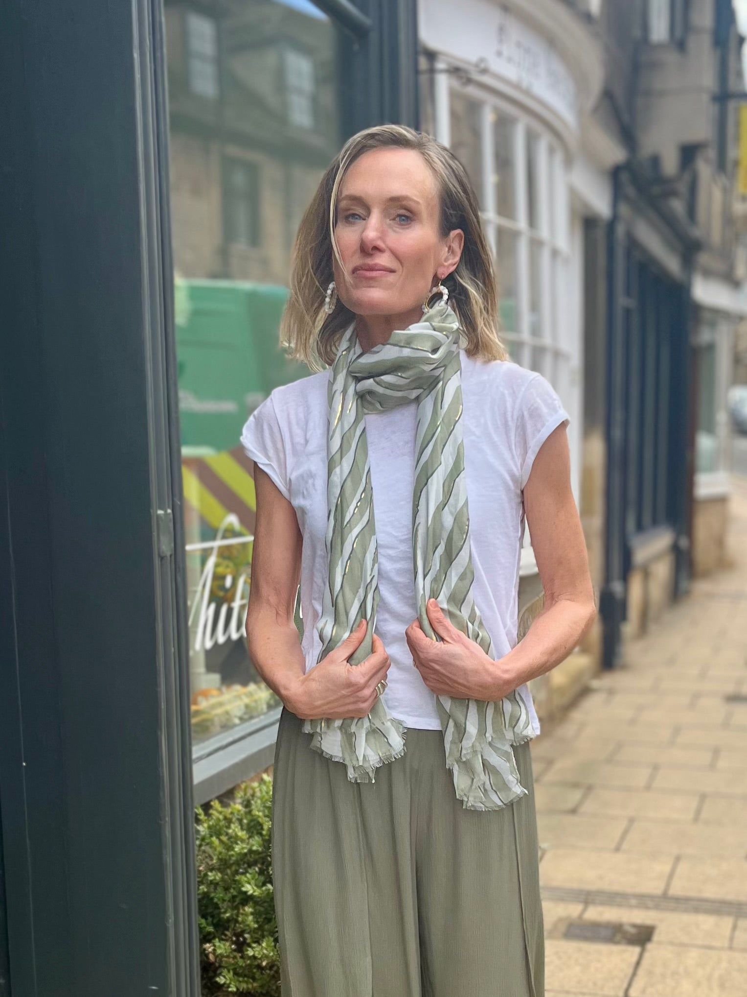 Khaki and gold zebra scarf